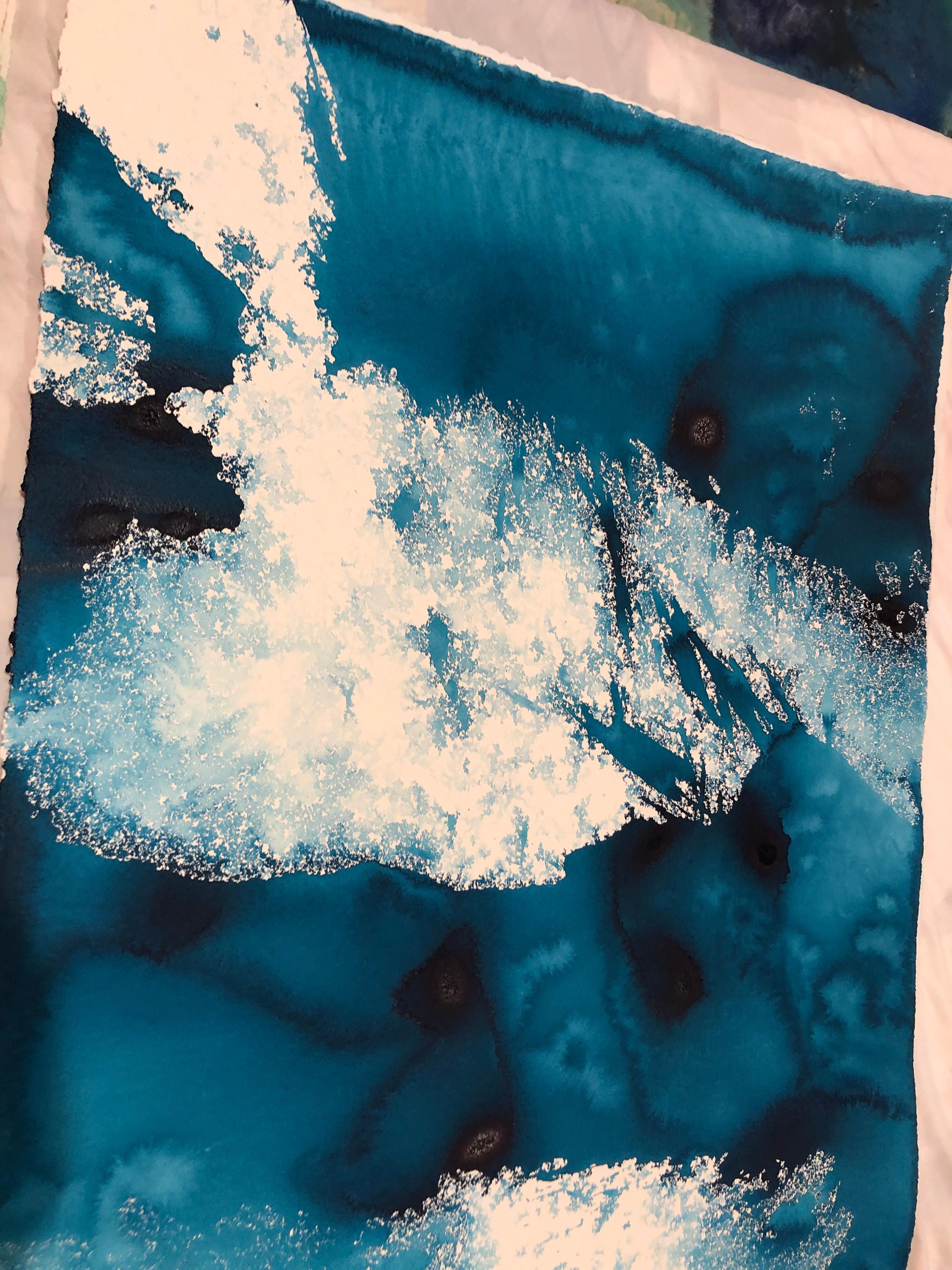 Nancy Pantirer: Unterwasser-Serie. Tiefblaues organisches abstraktes Aquarellgemälde in Tiefblau im Angebot 4