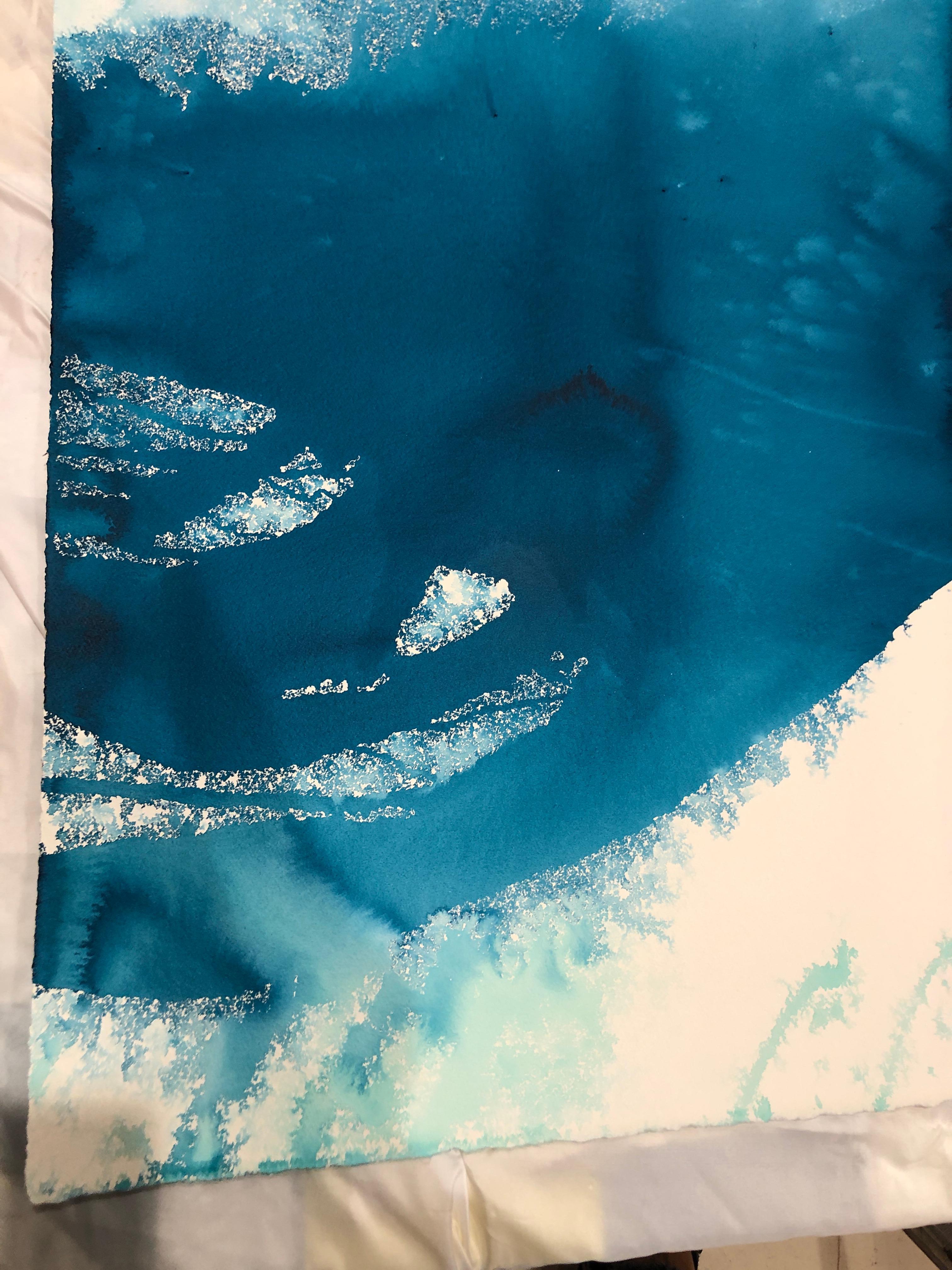 Nancy Pantirer: Serie submarina. Acuarela Abstracta Orgánica Azul Real en venta 1