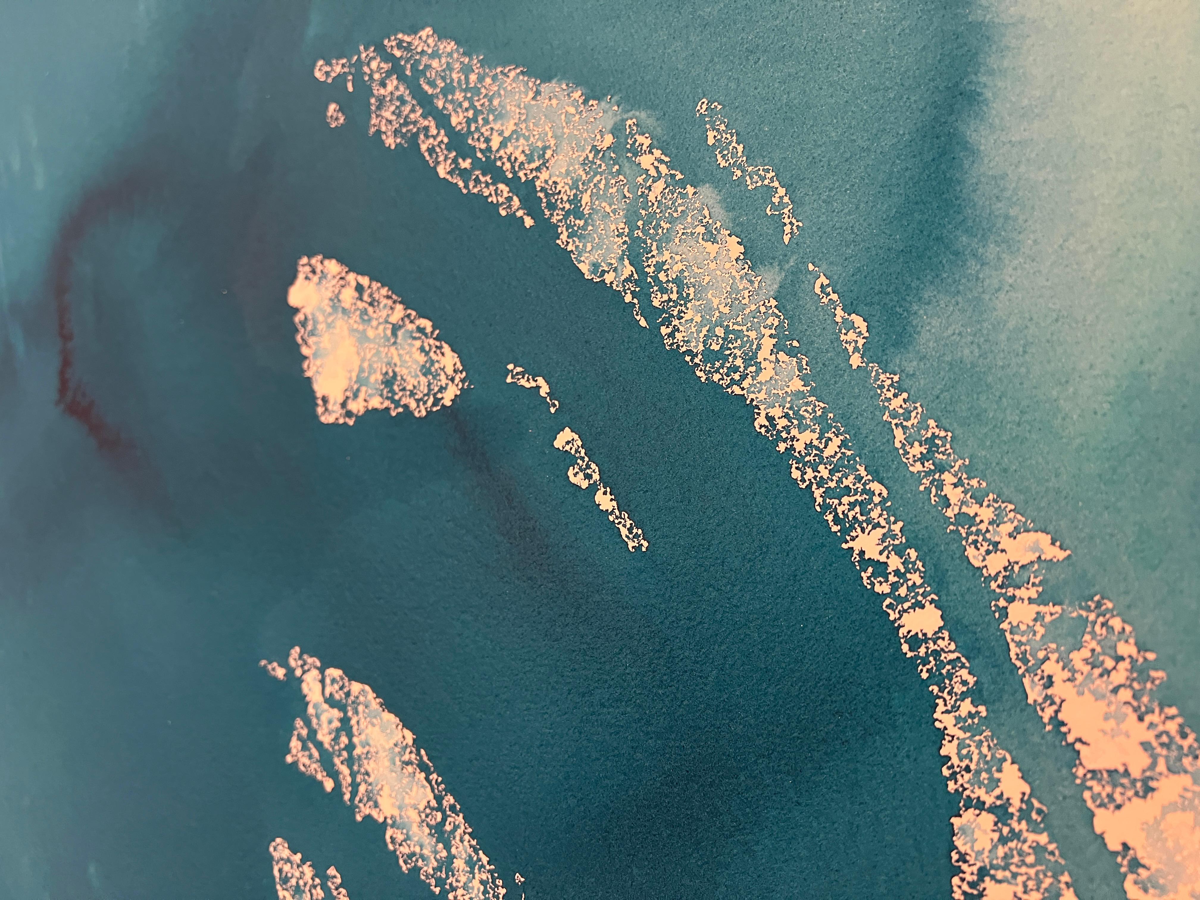 Nancy Pantirer: Serie submarina. Acuarela Abstracta Orgánica Azul Real en venta 2
