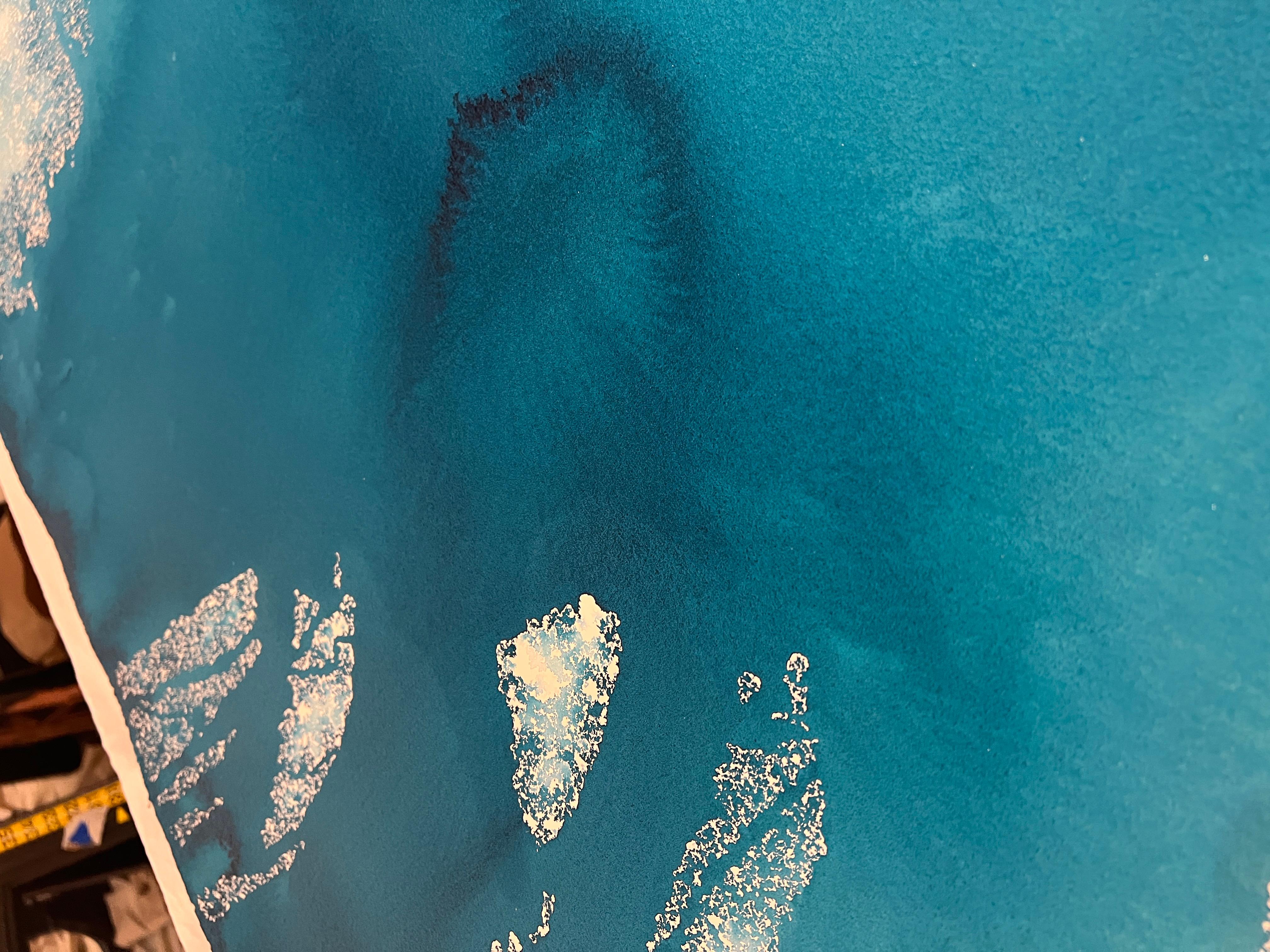 Nancy Pantirer : Underwater Series. Aquarelle abstraite organique bleu royal en vente 5