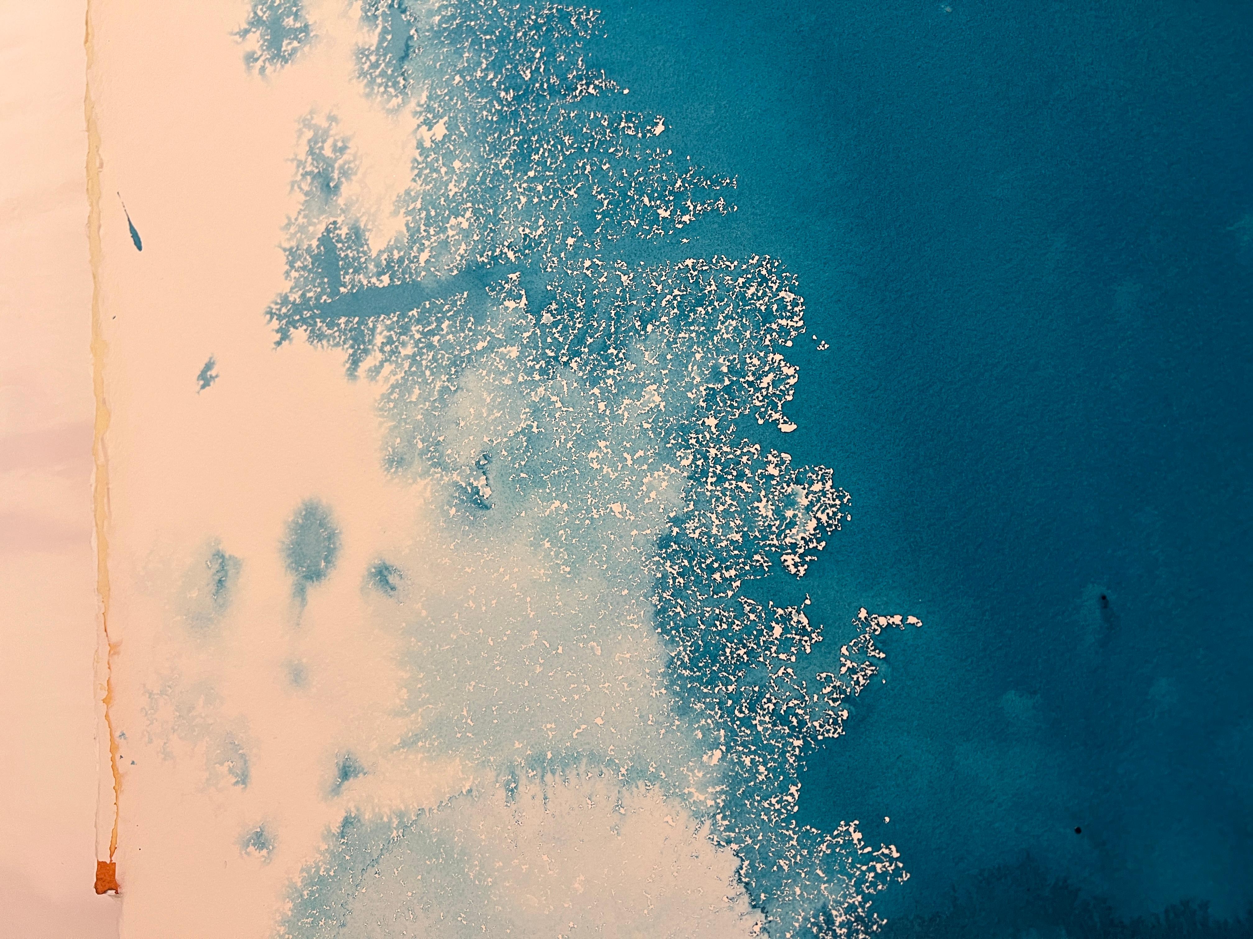 Nancy Pantirer: Serie submarina. Acuarela Abstracta Orgánica Azul Real en venta 4