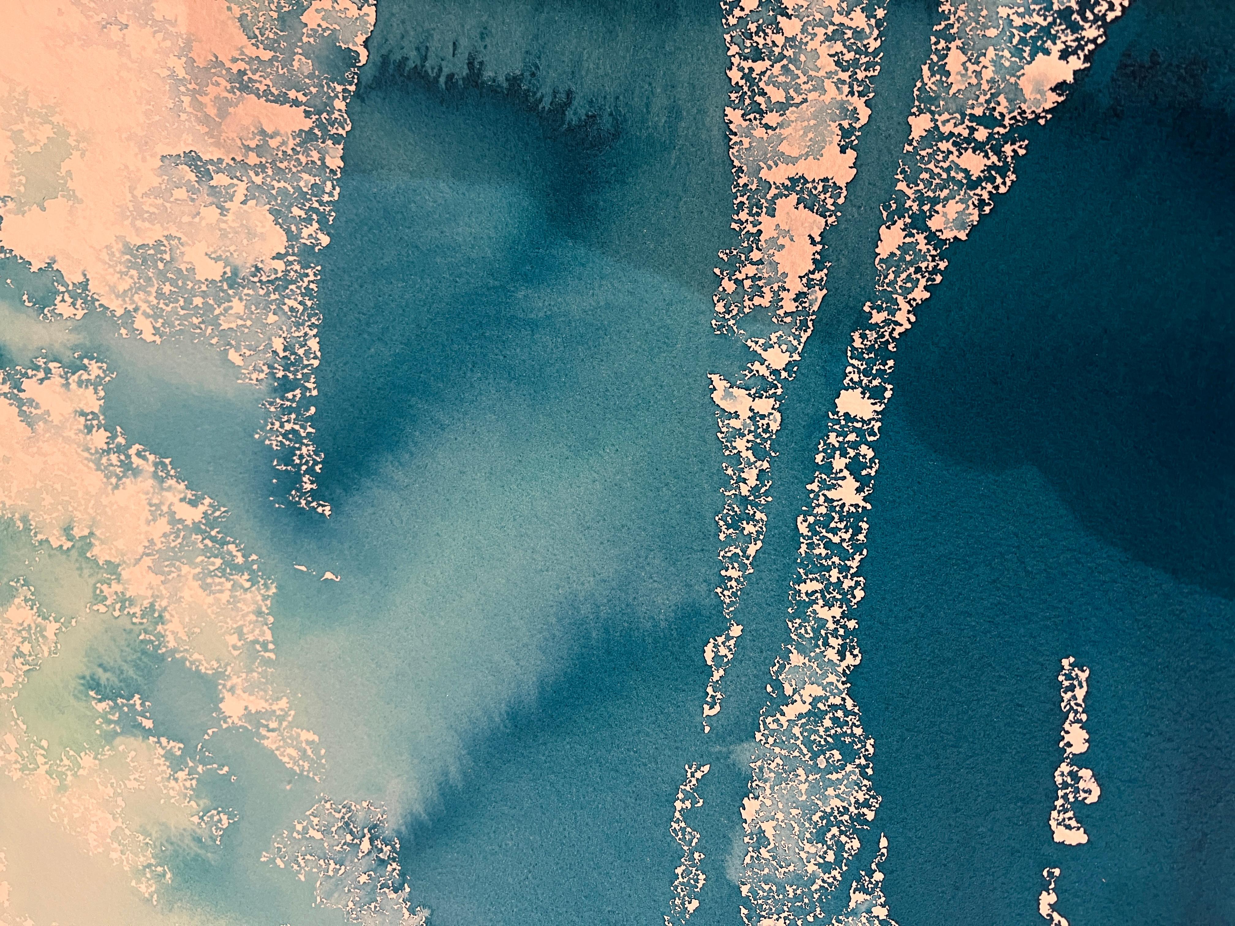 Nancy Pantirer: Serie submarina. Acuarela Abstracta Orgánica Azul Real en venta 3