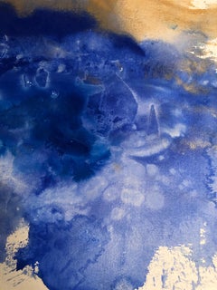 Nancy Pantirer: Underwater Series. Unique Blue and Gold Watercolor Painting
