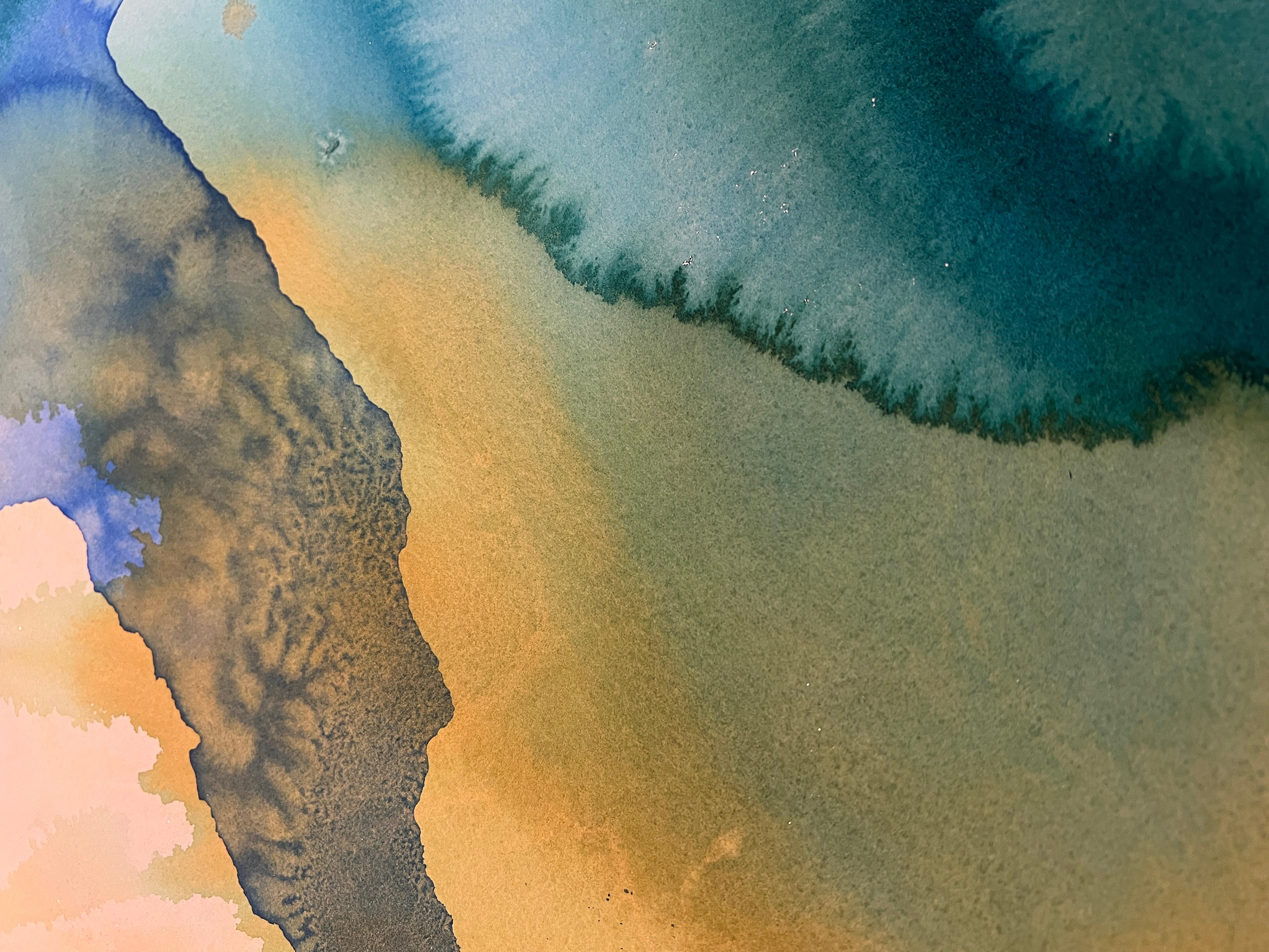 Nancy Pantirer: Underwater Series. Yellow, Blue, & Green Abstract Organic Piece For Sale 2