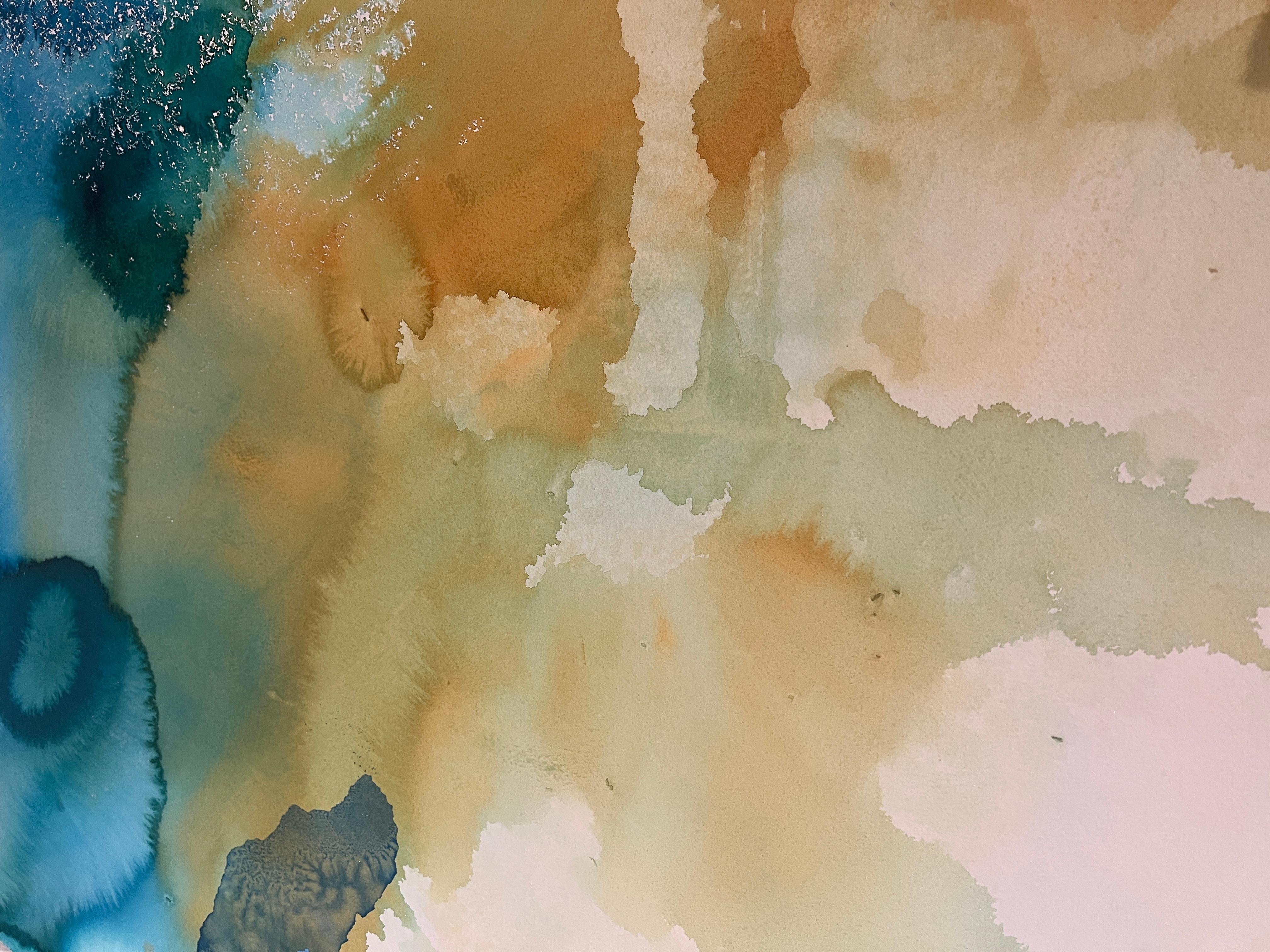 Nancy Pantirer: Underwater Series. Yellow, Blue, & Green Abstract Organic Piece For Sale 3