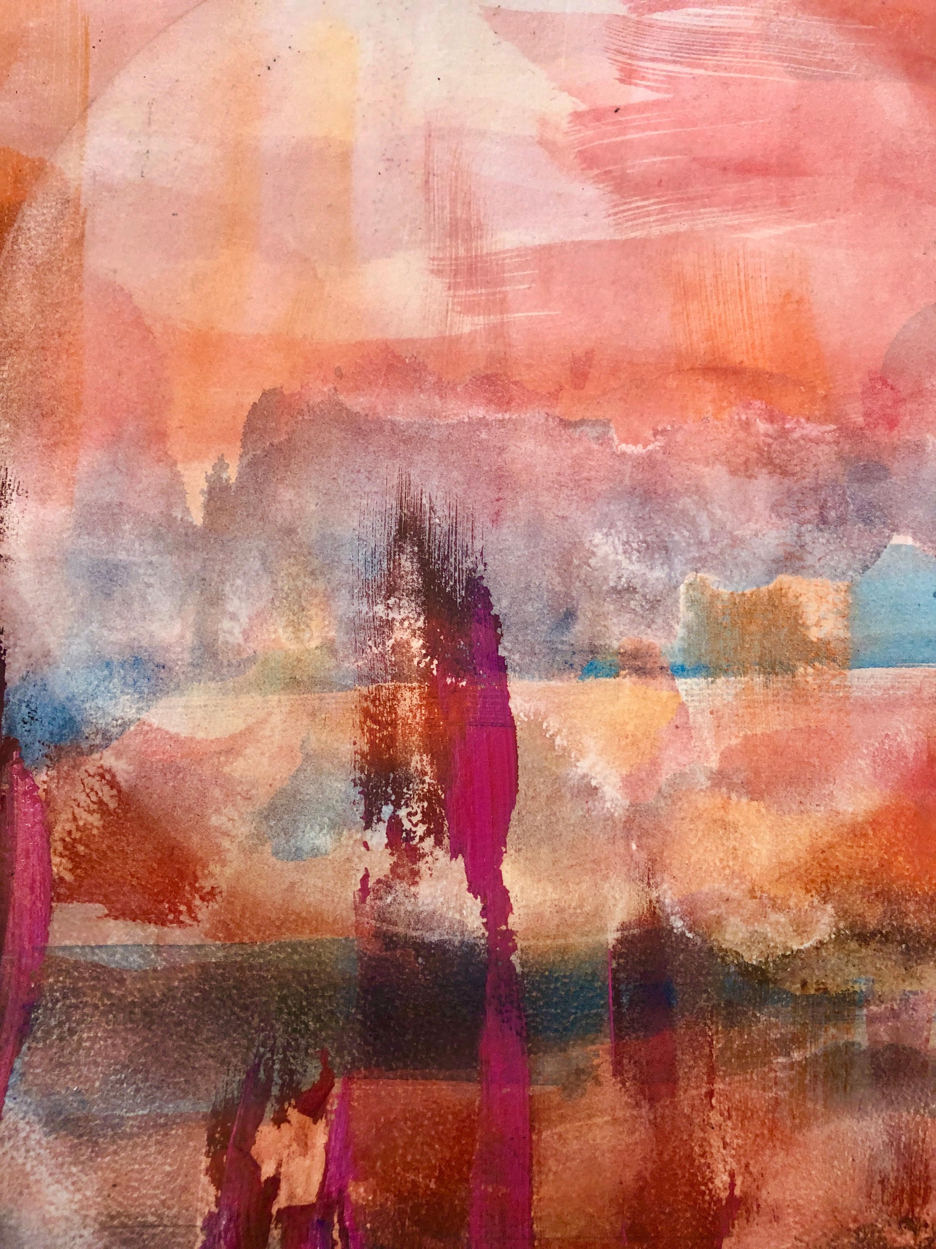 Moons and Suns. abstract landscape watercolor and acrylic on paper contemporary - Art by Renelio Marin