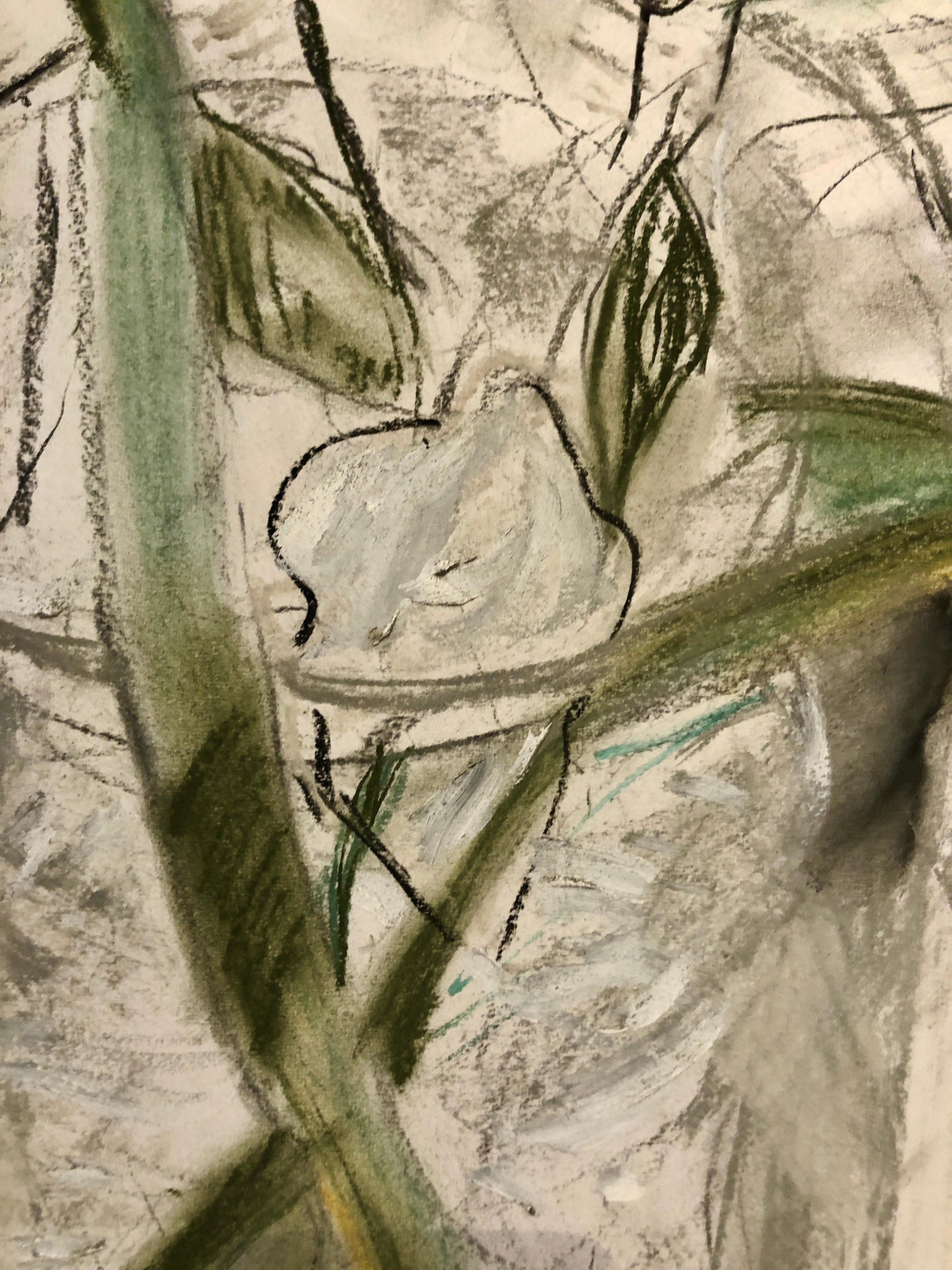 L'Armory Show Flowers fusain coloré, acrylique sur papier italien fleuri - Contemporain Art par Alysha Grace Marko