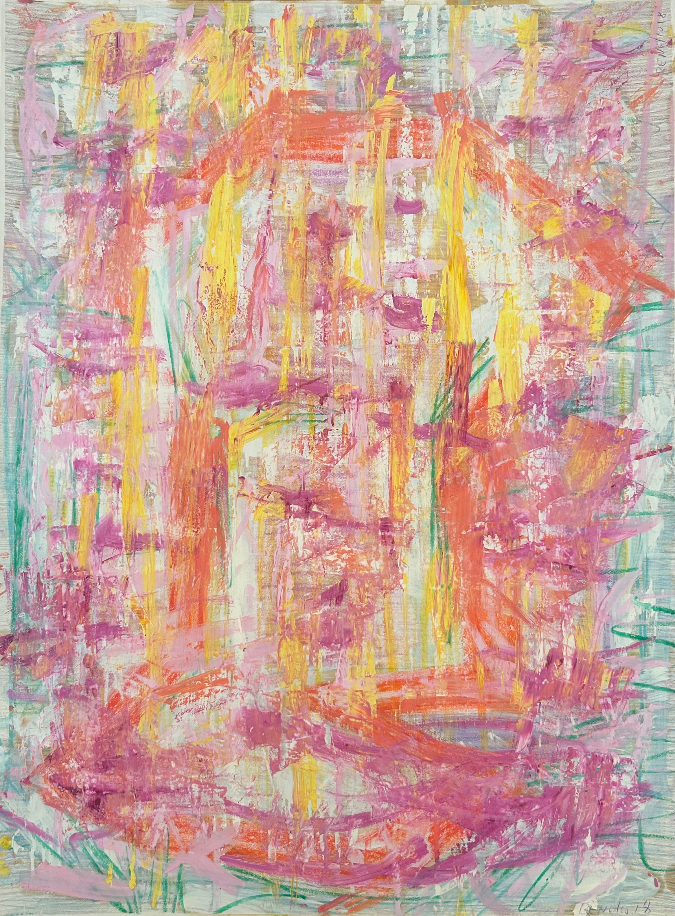 Abstrakte Pastell-Zeichnung auf Papier, Sonnenuntergang, Farbe