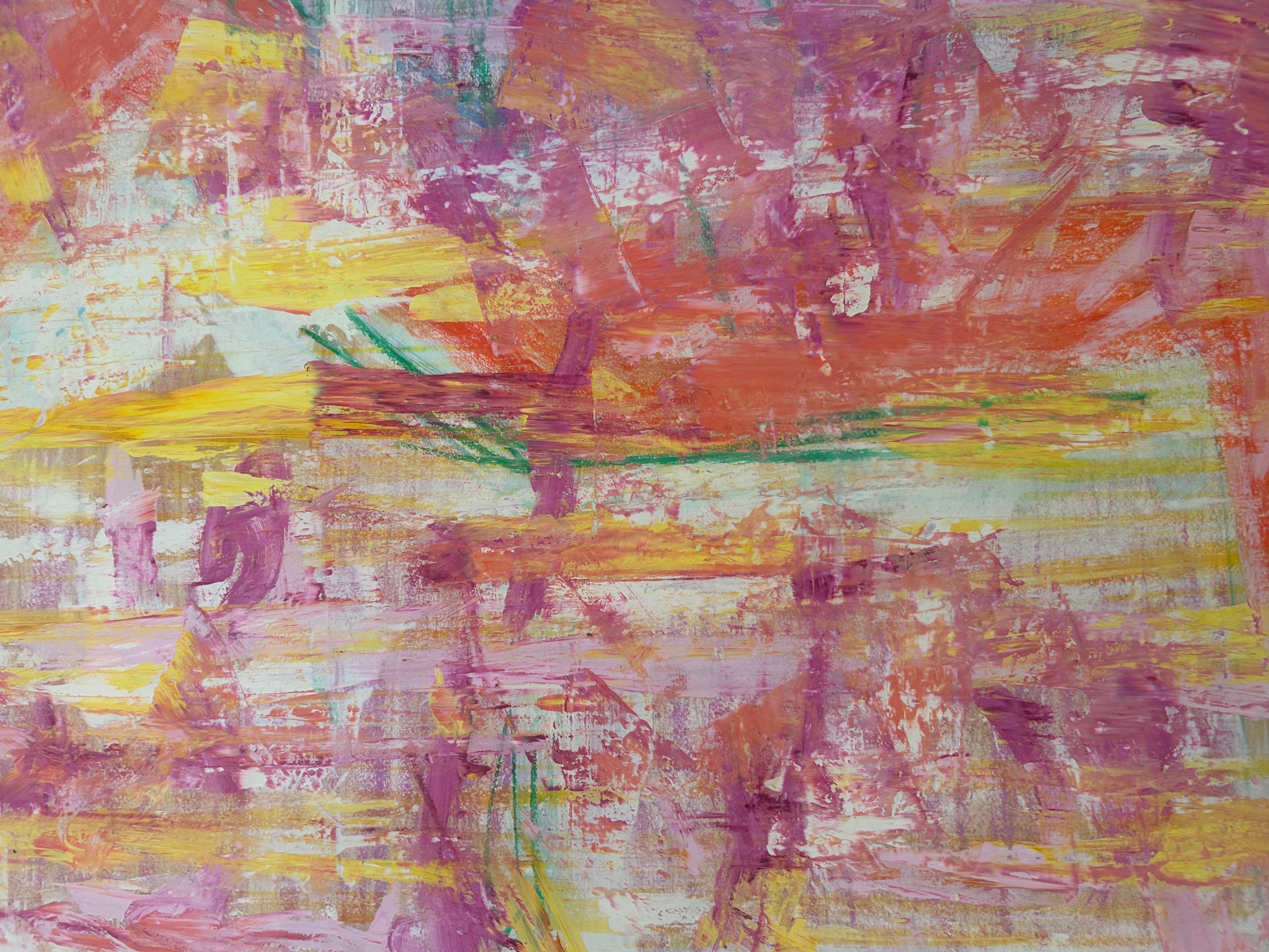 Abstrakte Pastell-Zeichnung auf Papier, Sonnenuntergang, Farbe (Beige), Abstract Drawing, von Renelio Marin
