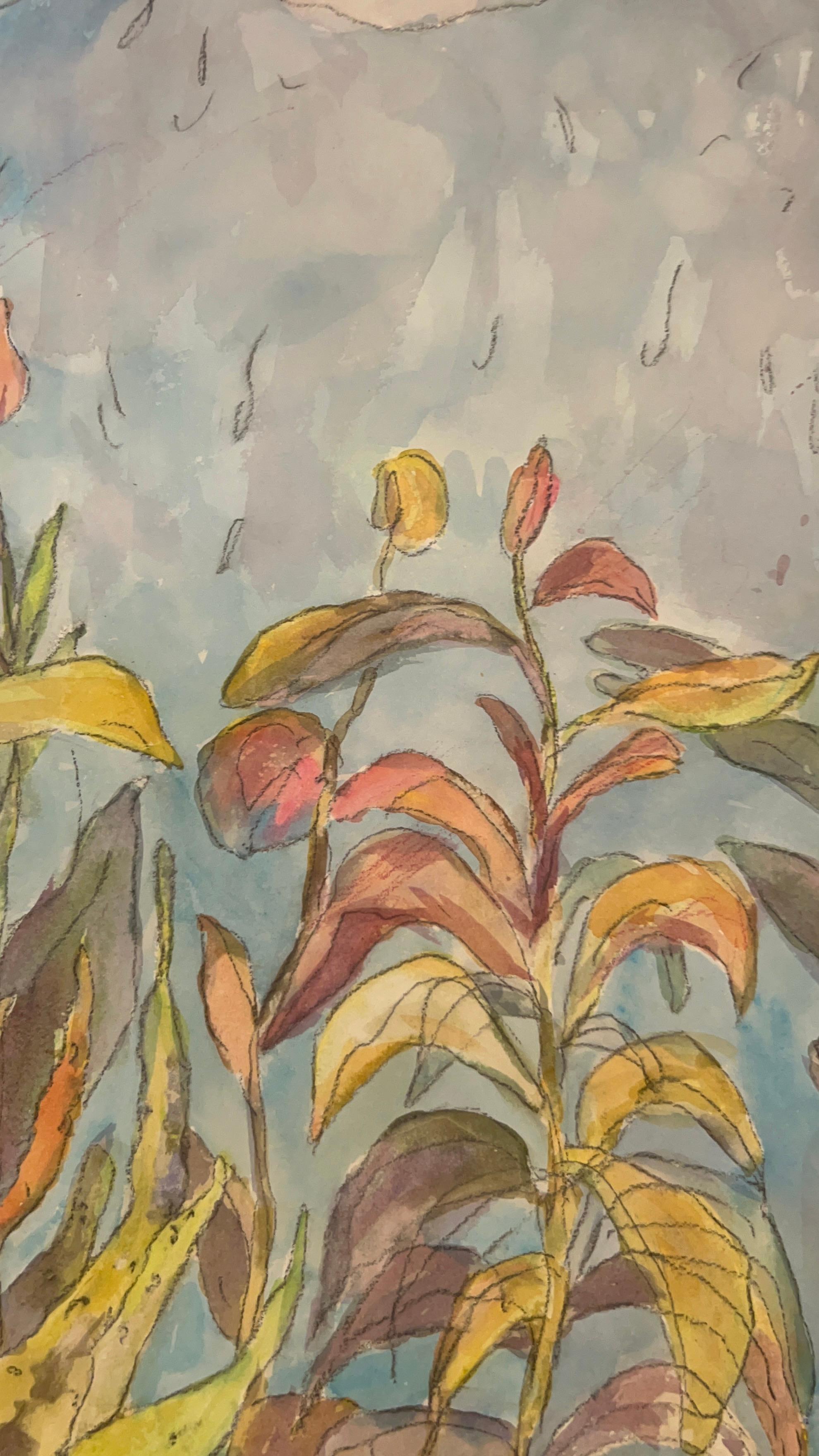 Pintura abstracta floral meteorológica en acuarela sobre papel - Art Impresionista abstracto de Renelio Marin