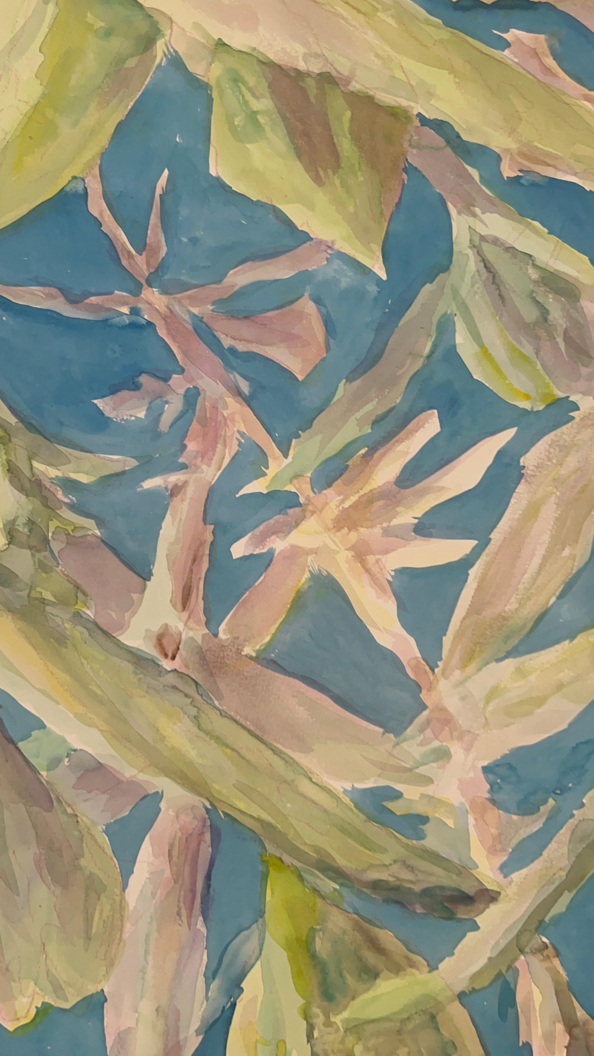 Aquarelle d'un paysage floral sur papier - Art de Renelio Marin