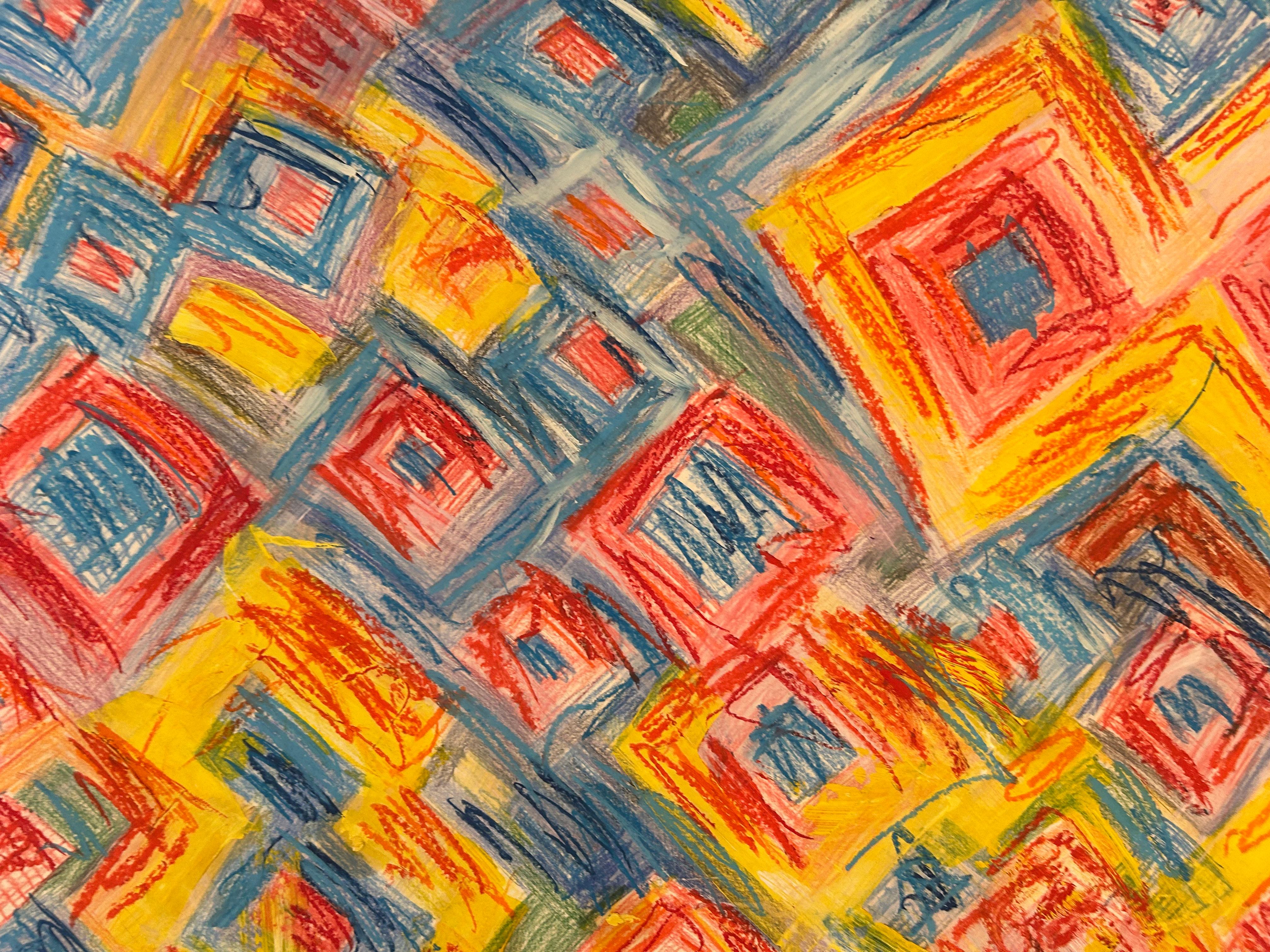 Multi Colored Abstract Geometric Drawing on Paper - Brown Abstract Drawing by Renelio Marin