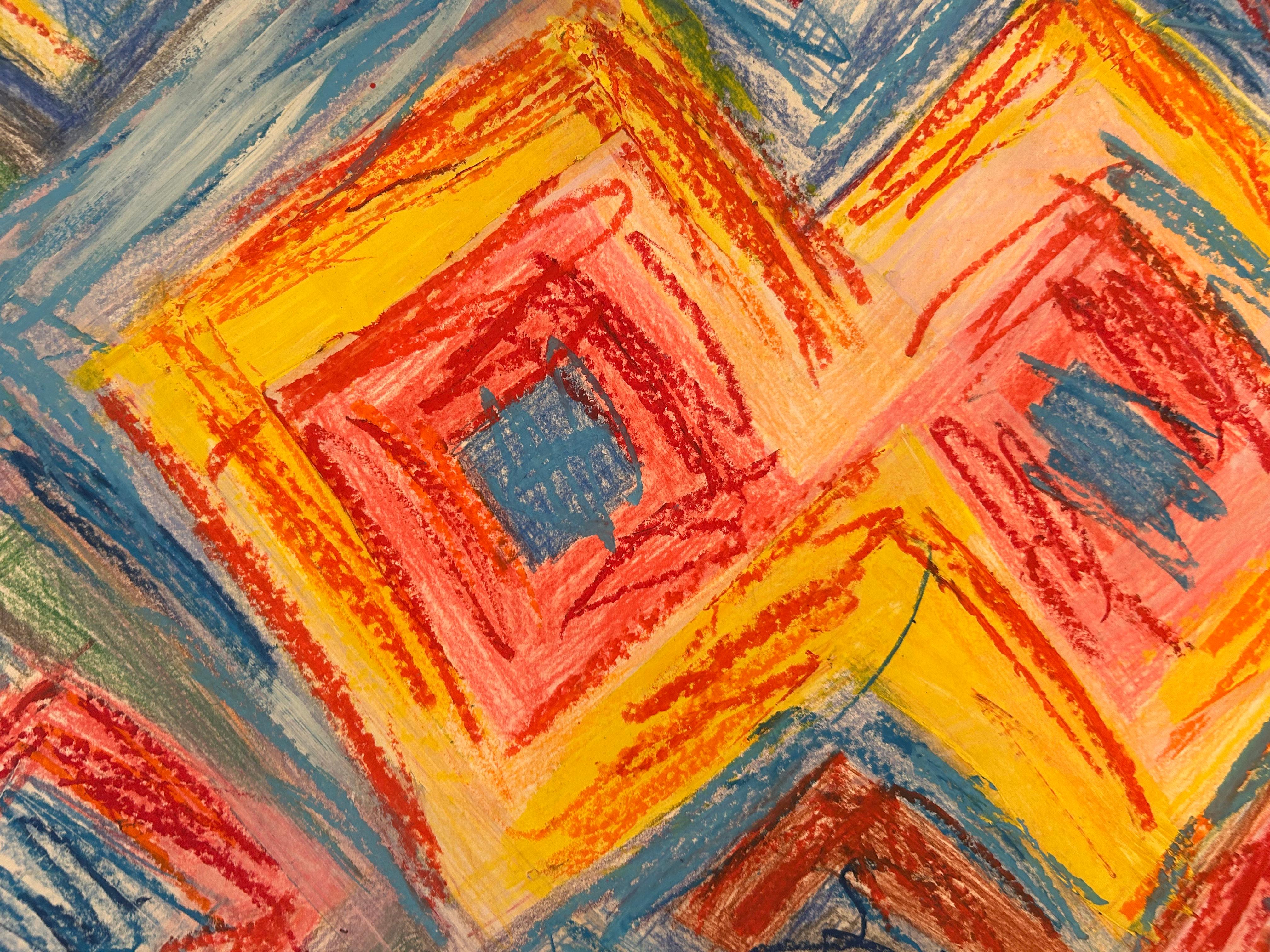 Multi Colored Abstract Geometric Drawing on Paper For Sale 2