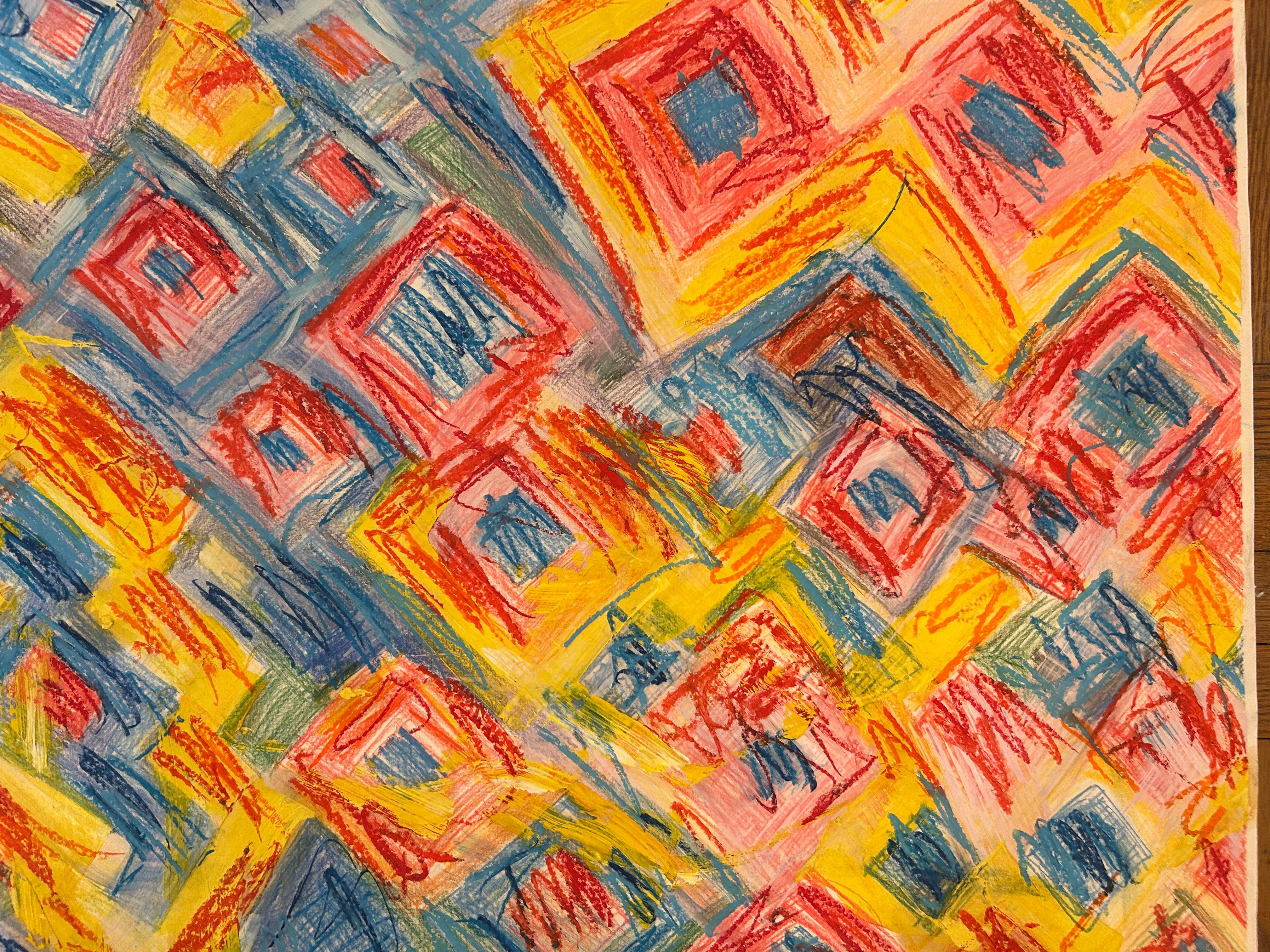 Multi Colored Abstract Geometric Drawing on Paper For Sale 1
