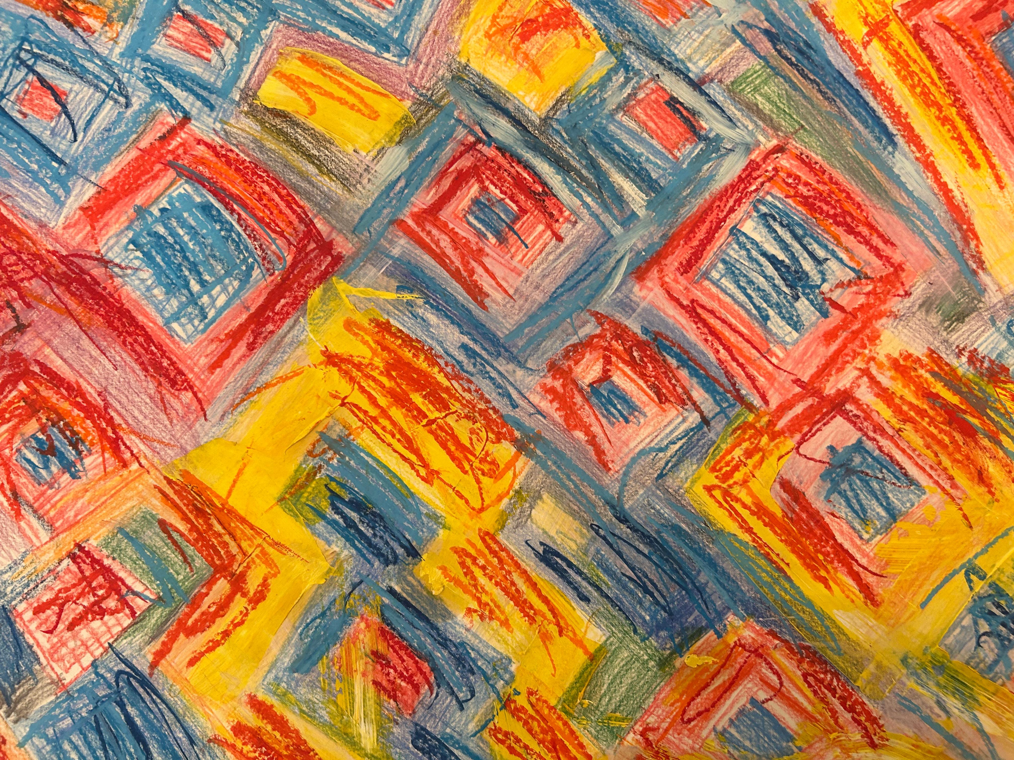 Multi Colored Abstract Geometric Drawing on Paper For Sale 4