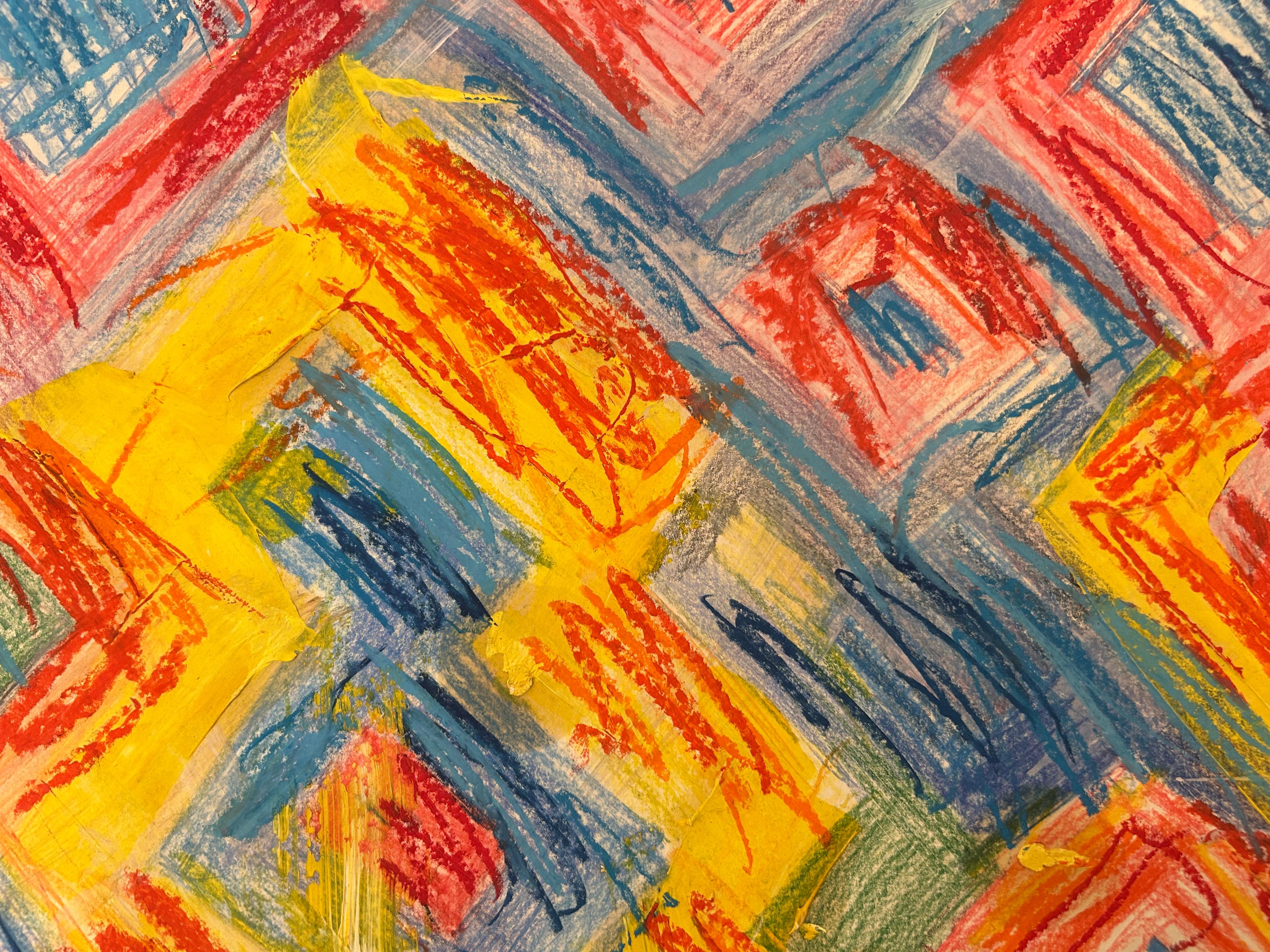 Multi Colored Abstract Geometric Drawing on Paper For Sale 6