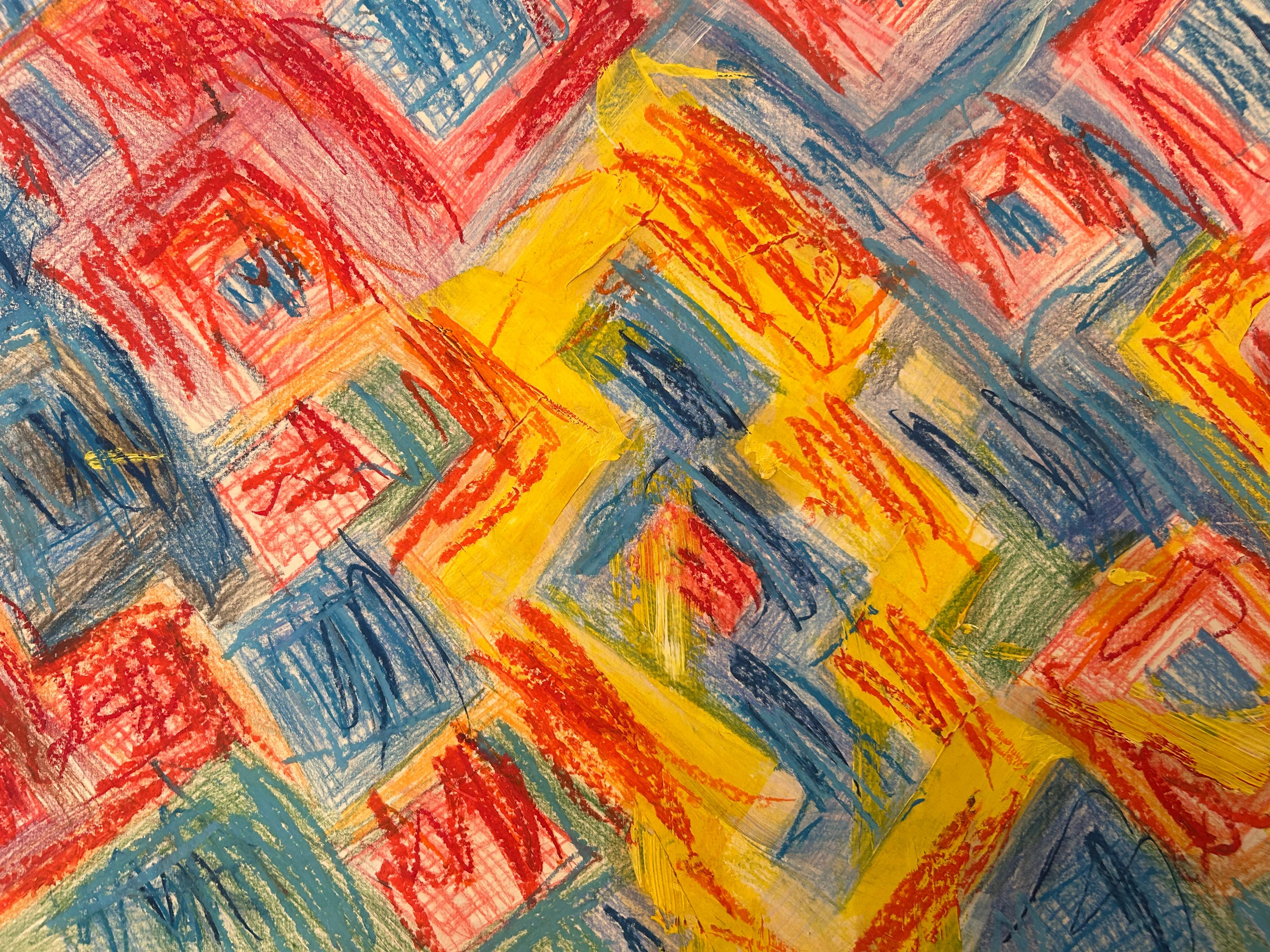 Multi Colored Abstract Geometric Drawing on Paper For Sale 5