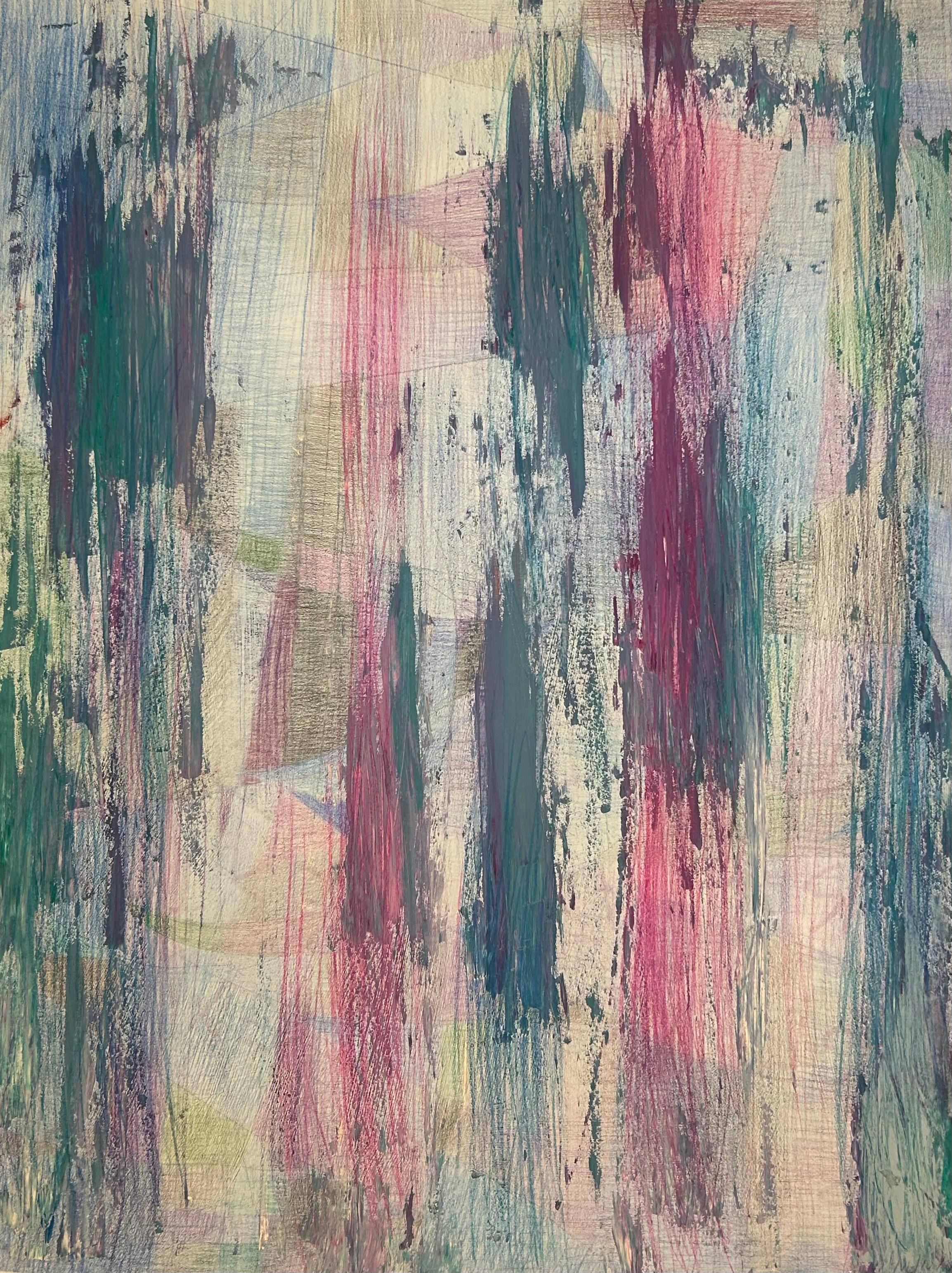 Abstract Drawing di Renelio Marin - Disegno astratto su carta dai toni blu e viola pastello