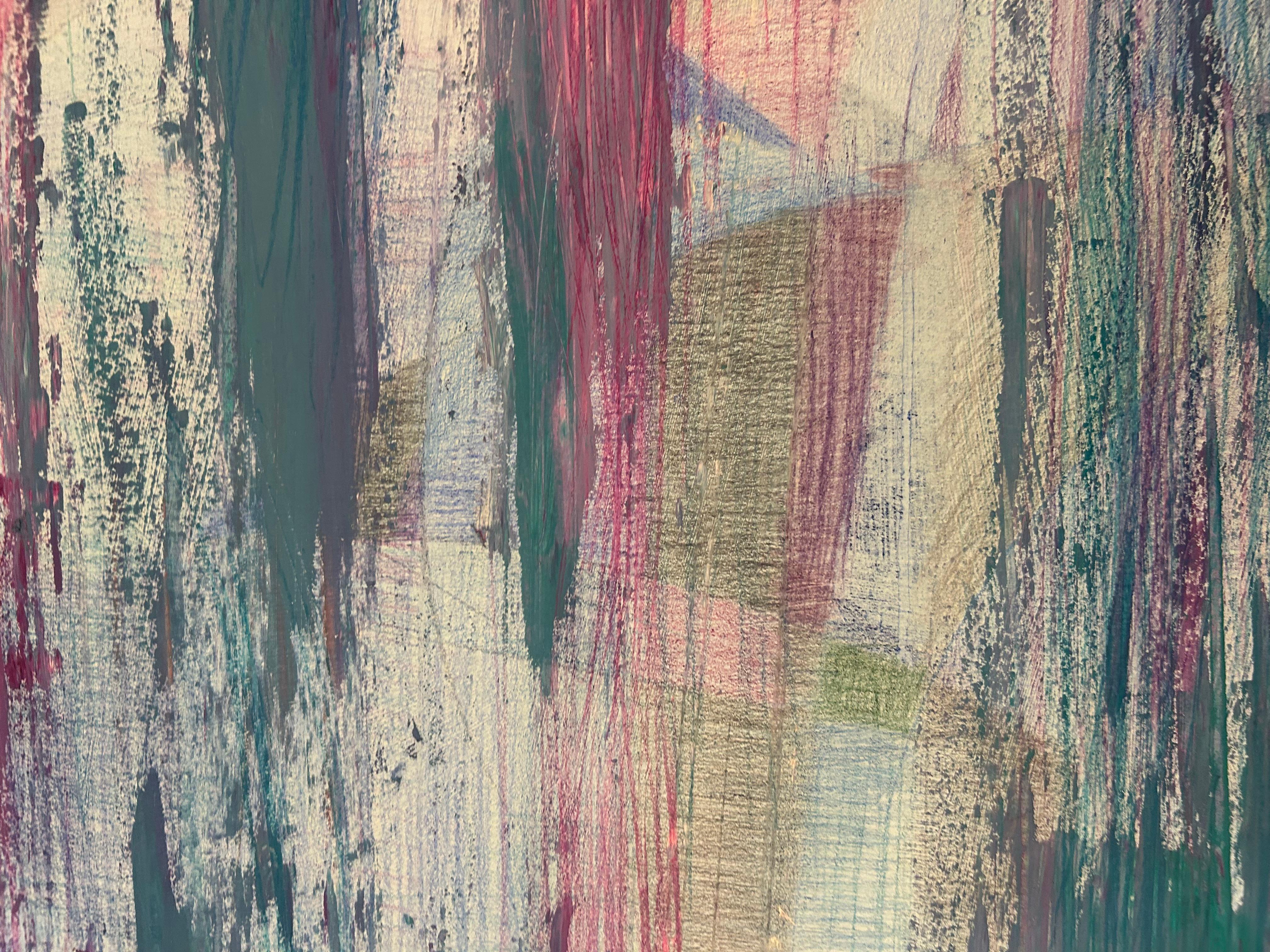 Disegno astratto su carta dai toni blu e viola pastello - Abstract Drawing Grigio di Renelio Marin