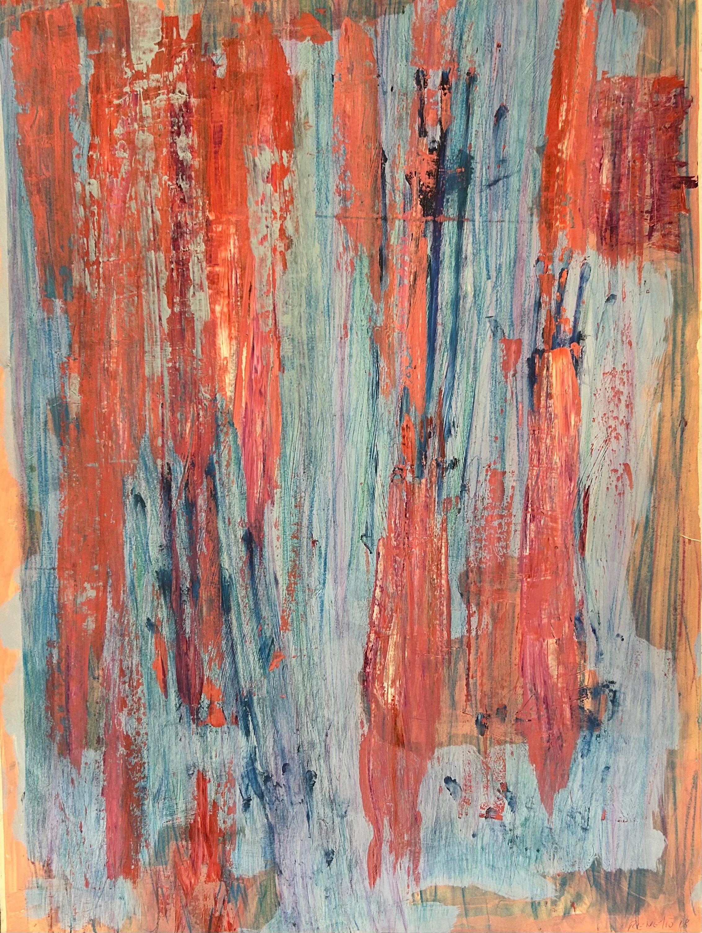 Naranja y azul Pintura al óleo y técnica mixta sobre papel
