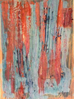 Naranja y azul Pintura al óleo y técnica mixta sobre papel