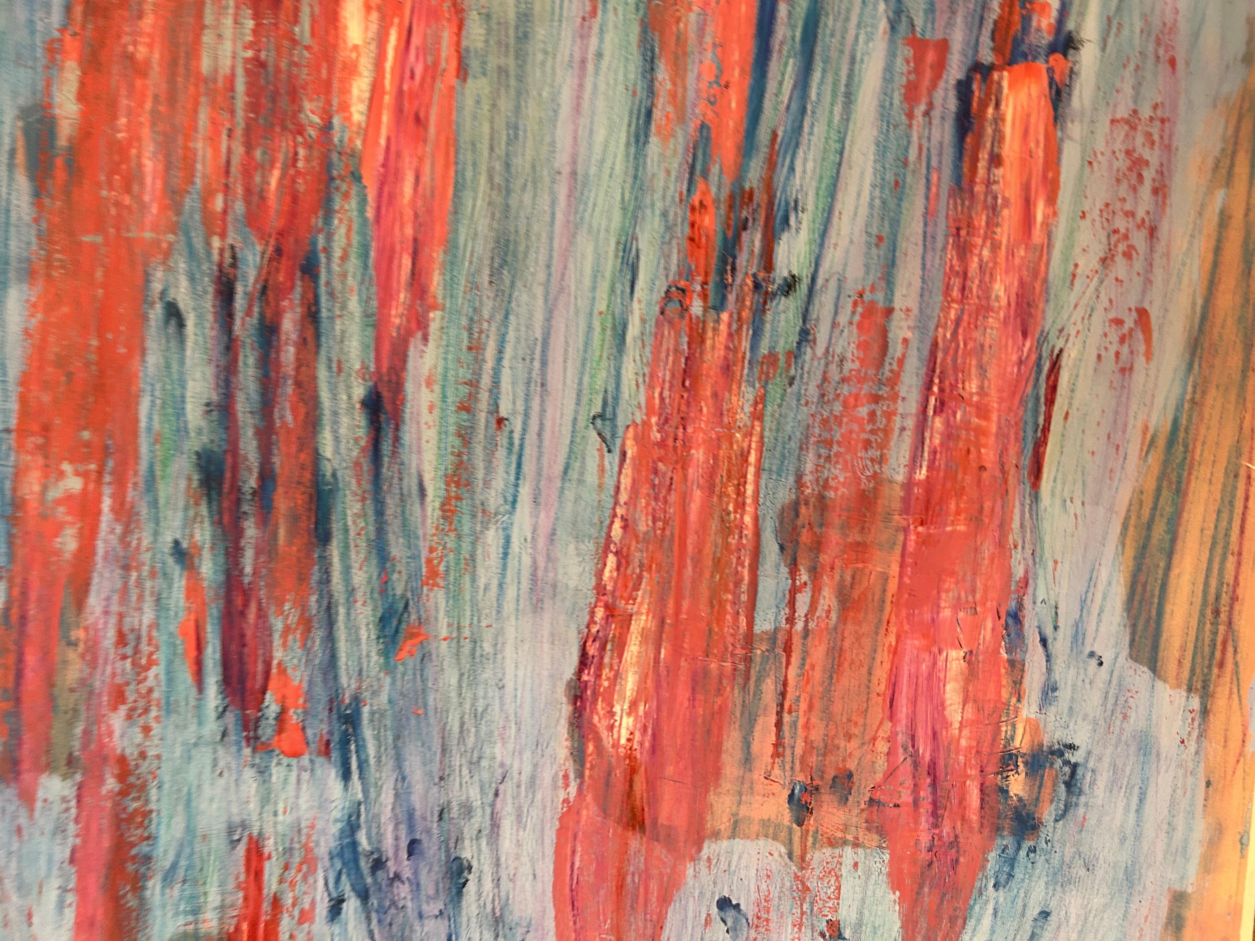 Orange und Blau Ölpastell und Gemälde in Mischtechnik auf Papier im Angebot 2