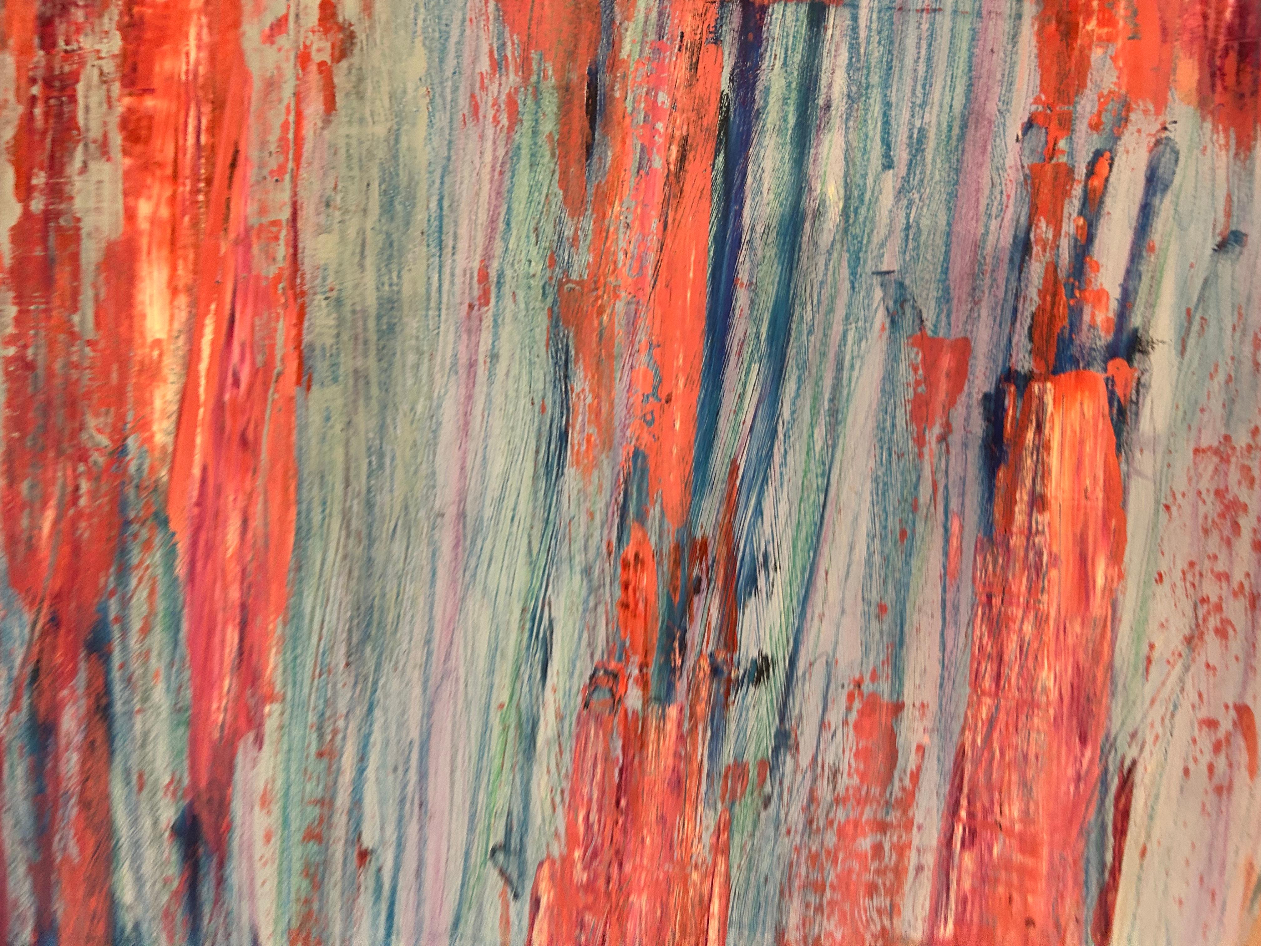 Orange und Blau Ölpastell und Gemälde in Mischtechnik auf Papier im Angebot 3