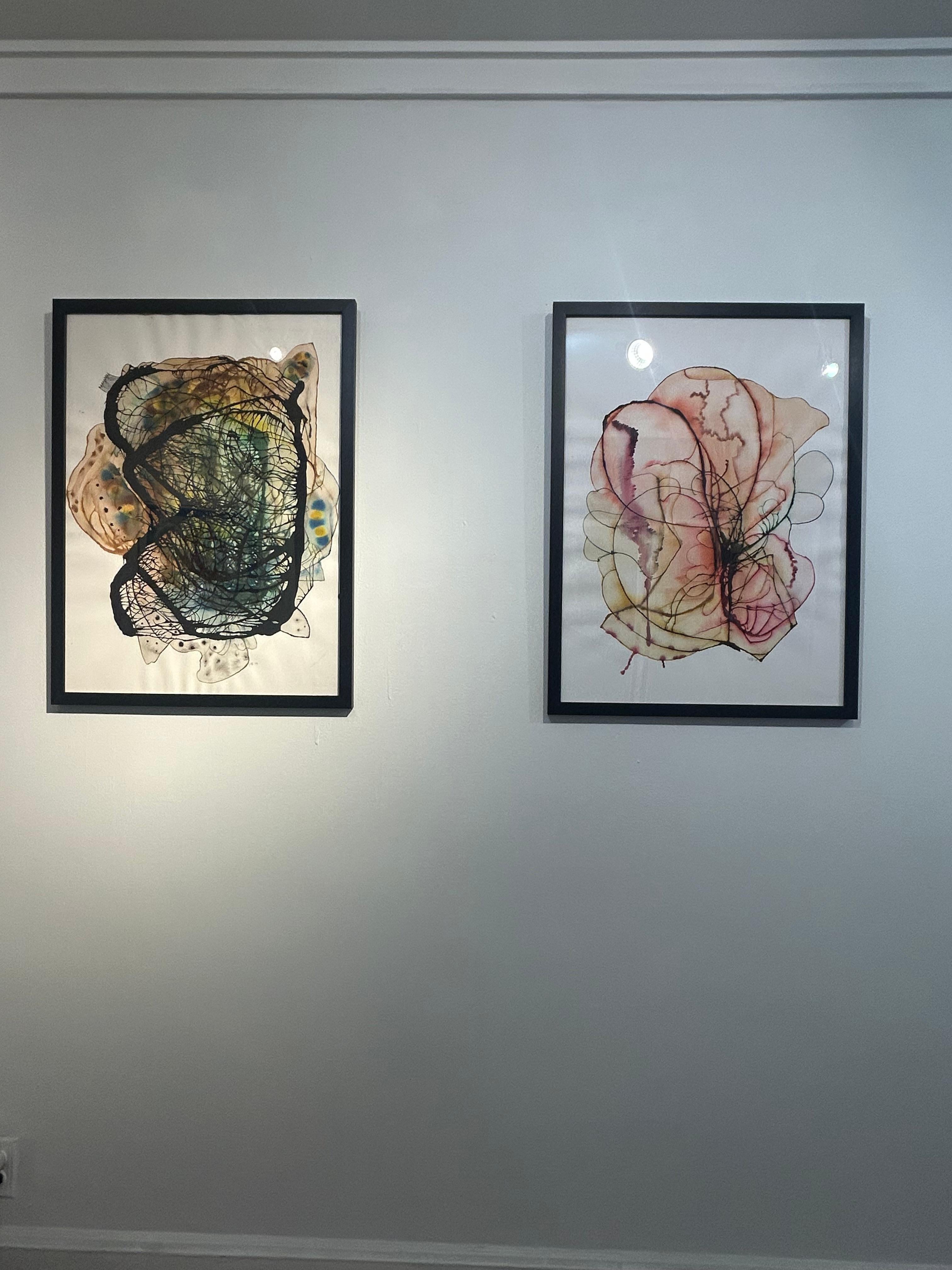 Pintura en acuarela enmarcada sobre papel indio hecho a mano: Mirlo B en venta 3