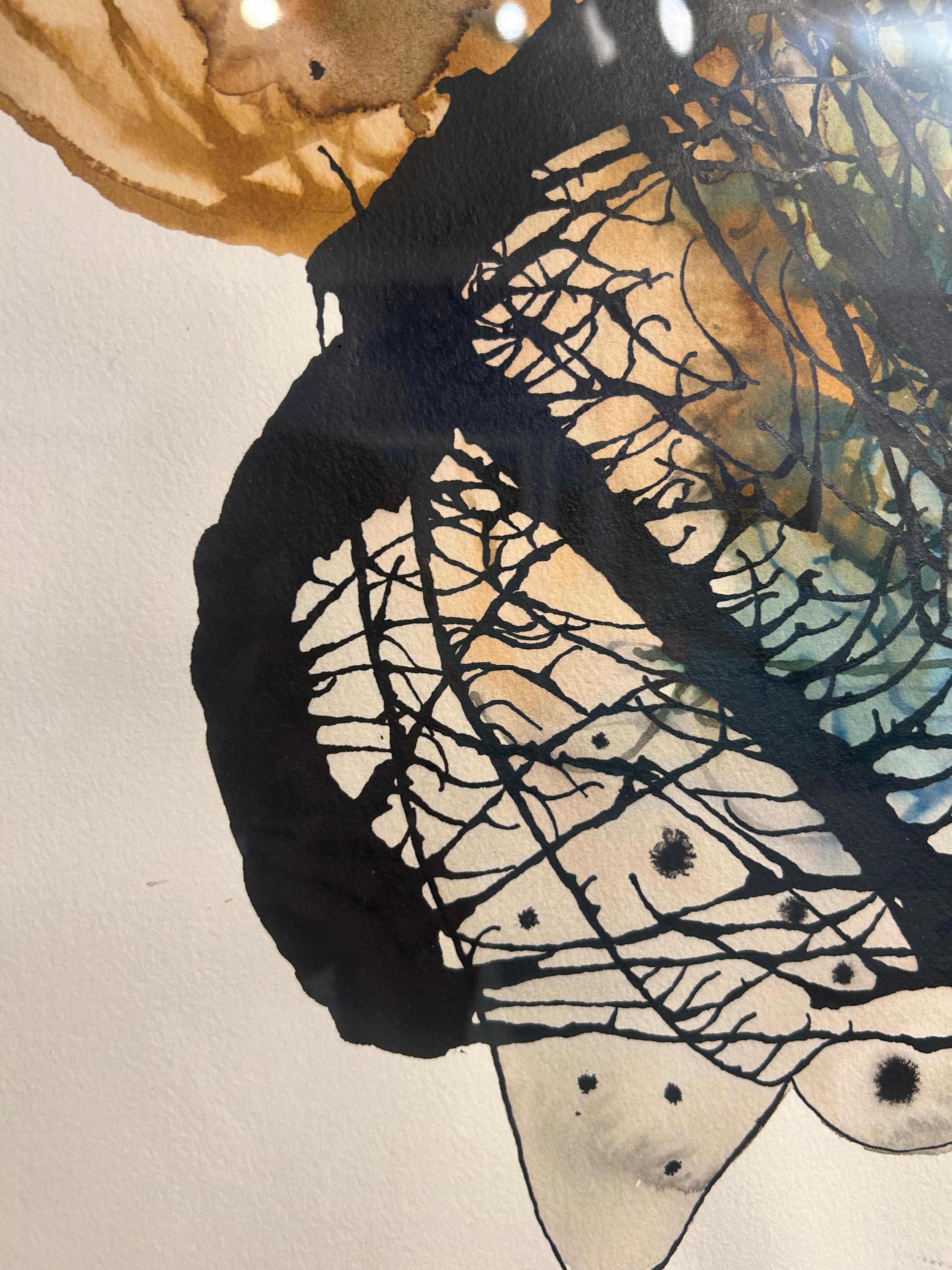 Pintura en acuarela enmarcada sobre papel indio hecho a mano: Mirlo B en venta 4