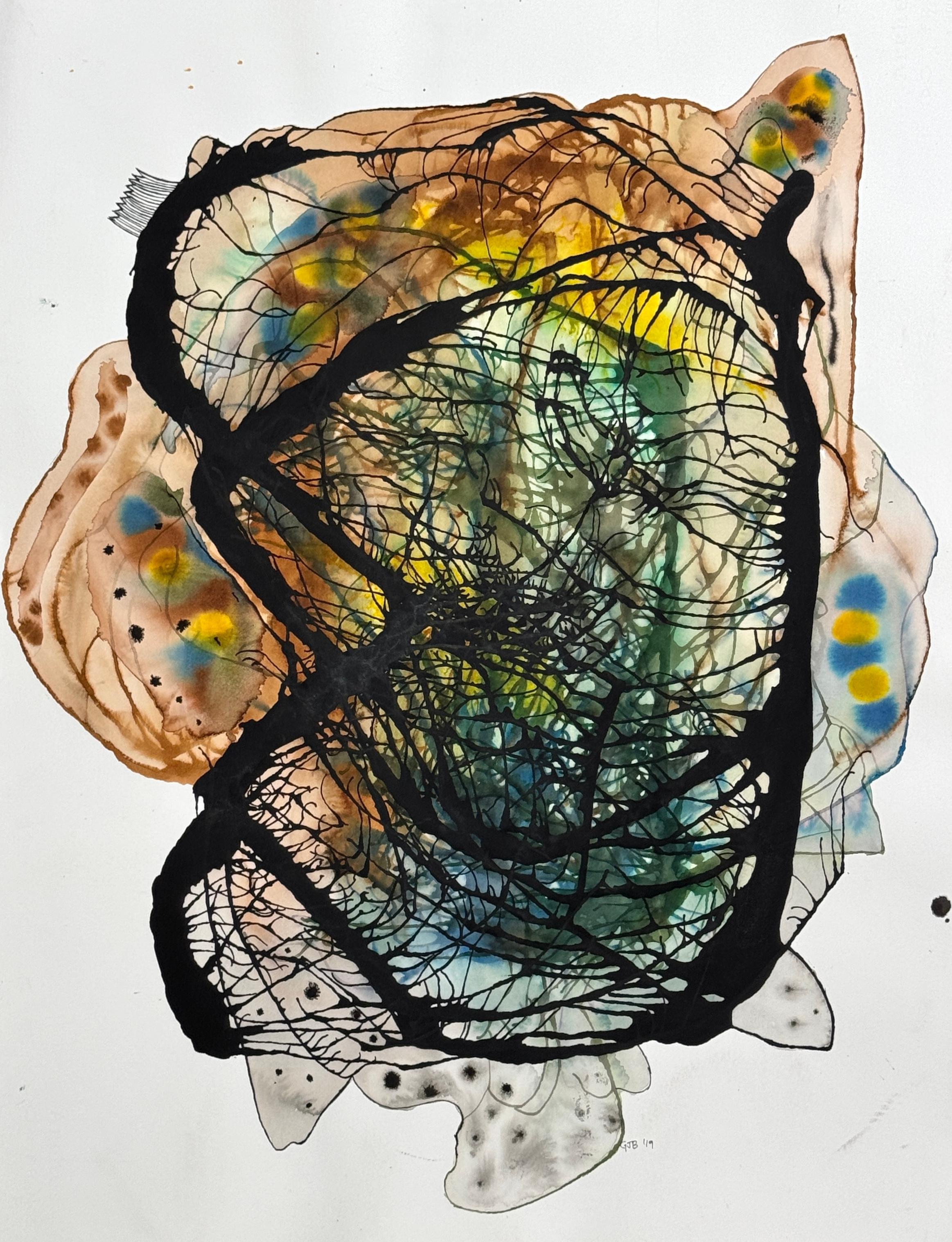 Gerahmtes Aquarellgemälde auf handgeschöpftem indischem Papier: Blackbird B