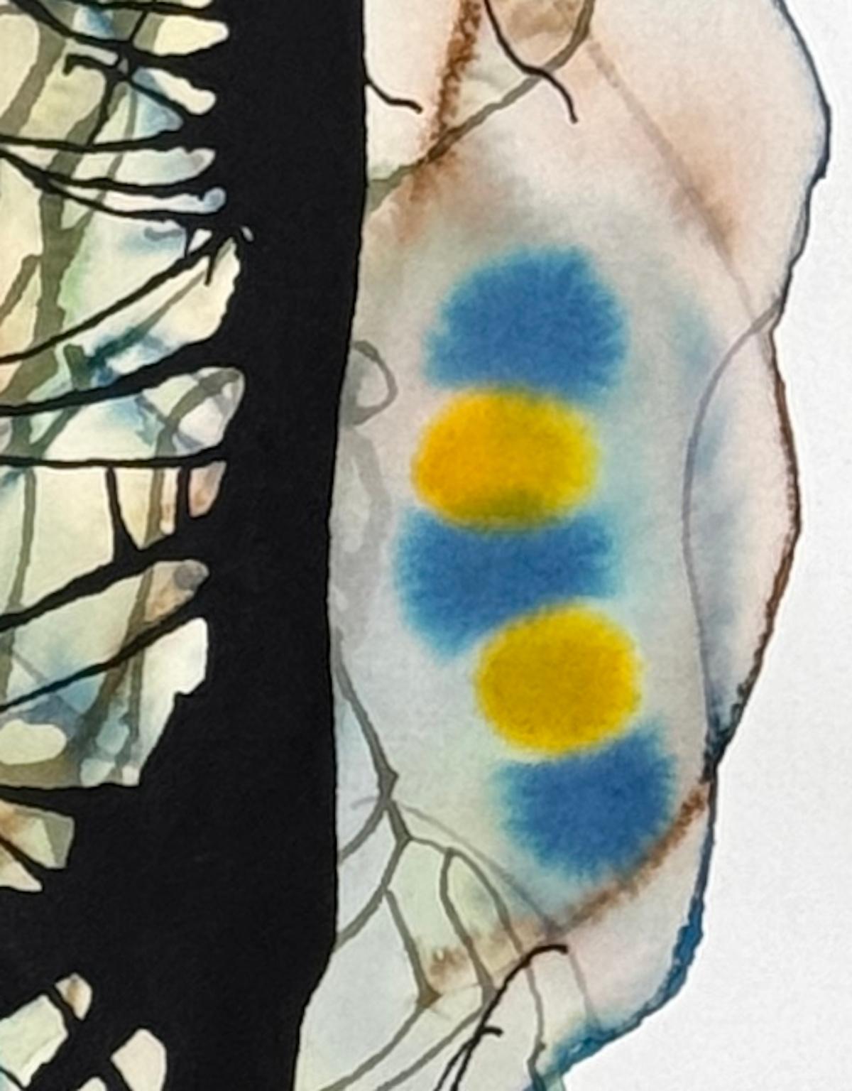 Pintura en acuarela enmarcada sobre papel indio hecho a mano: Mirlo B - Art de Guillermo Bublik
