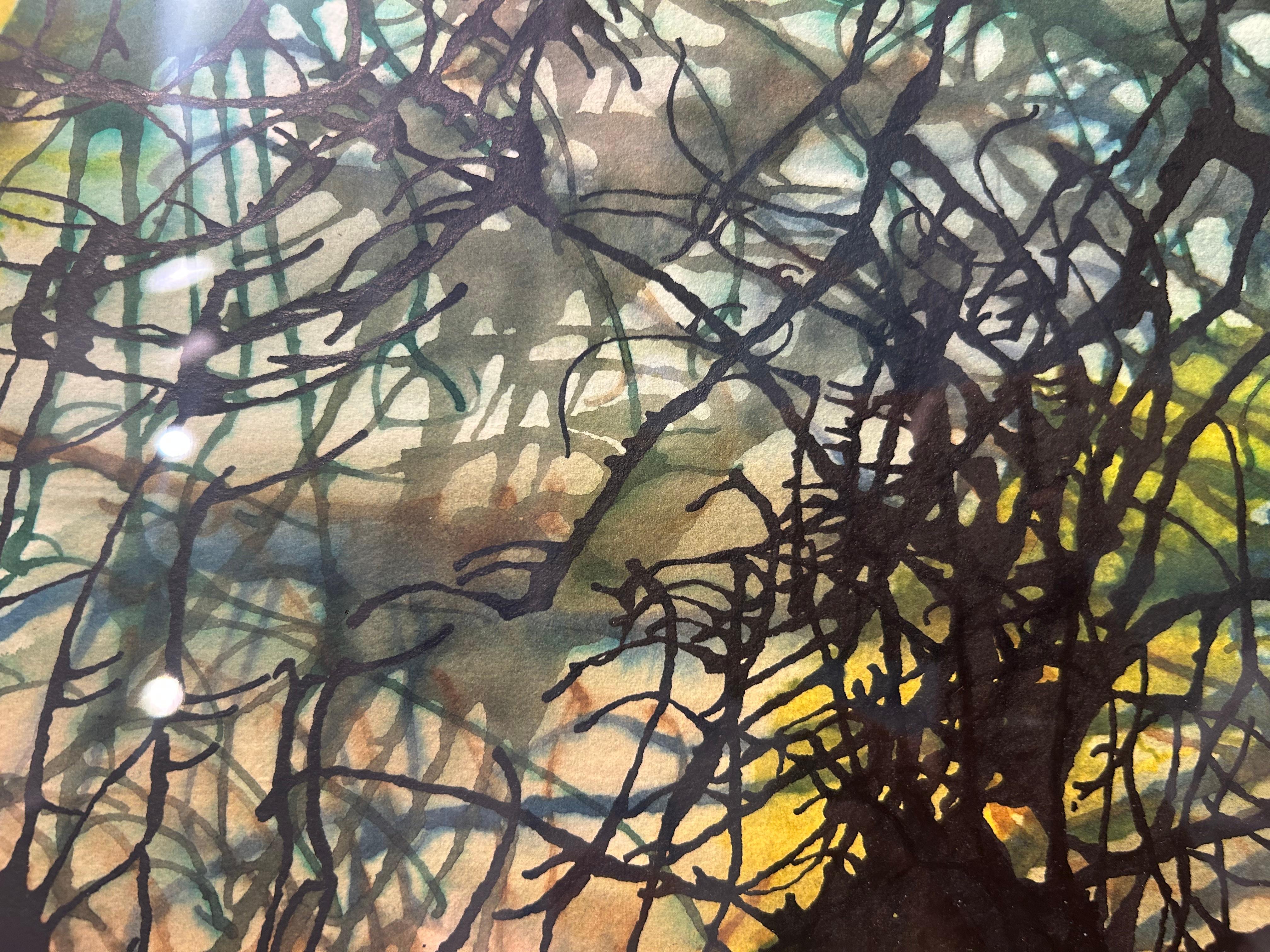 Pintura en acuarela enmarcada sobre papel indio hecho a mano: Mirlo B en venta 9