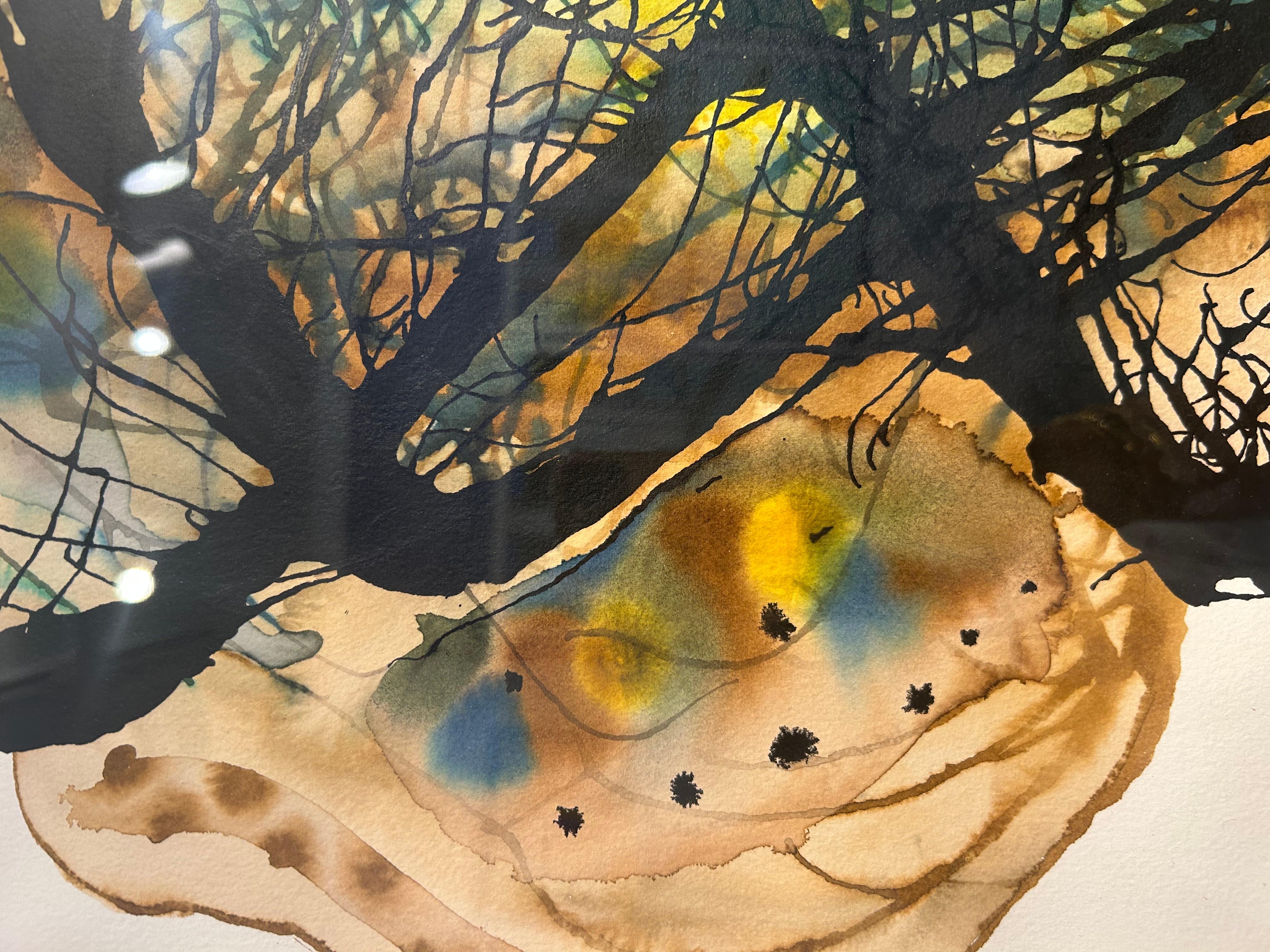 Pintura en acuarela enmarcada sobre papel indio hecho a mano: Mirlo B en venta 10