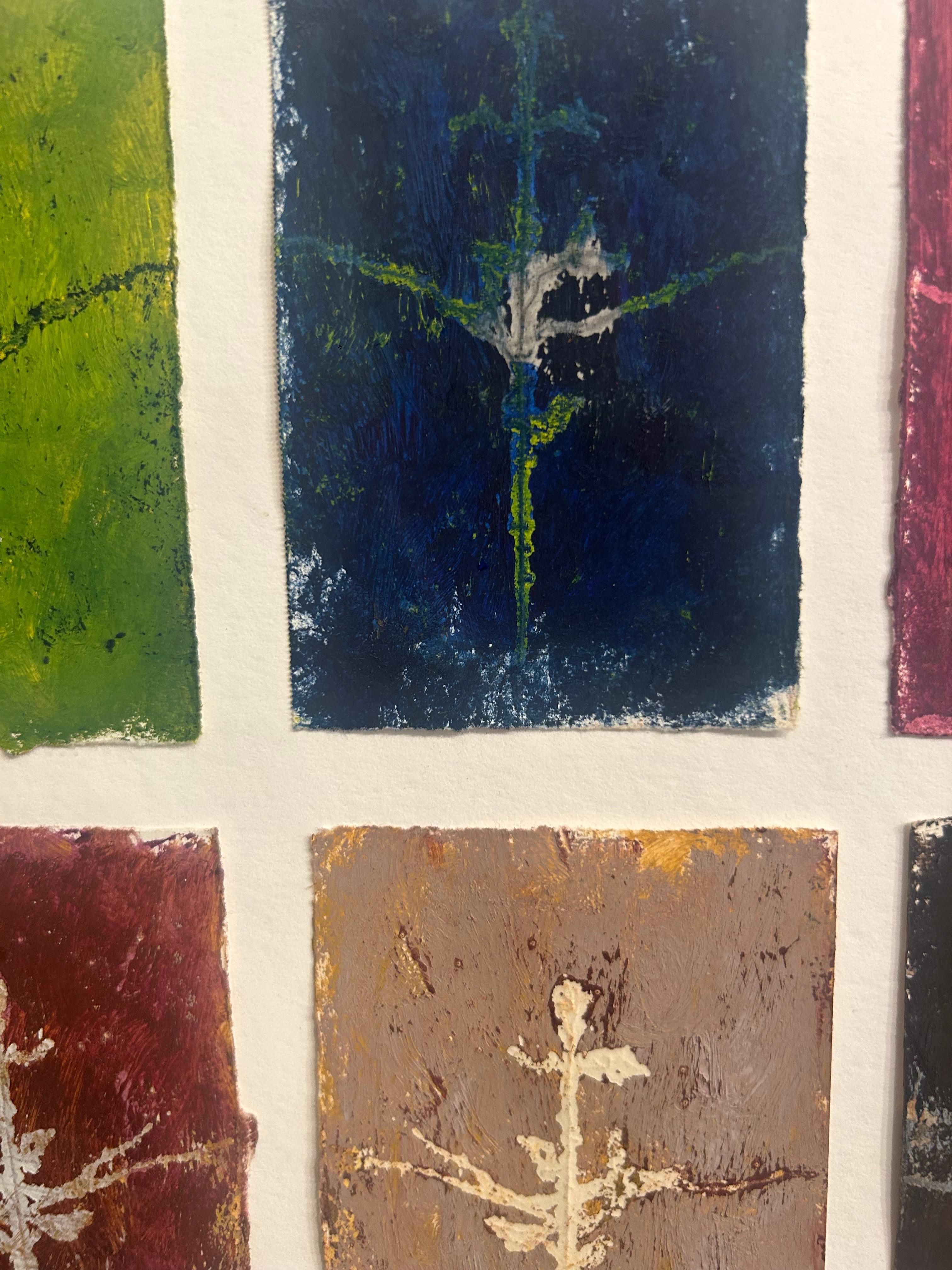 Impressions monogravées multicolores sur papier encadrées en vente 2