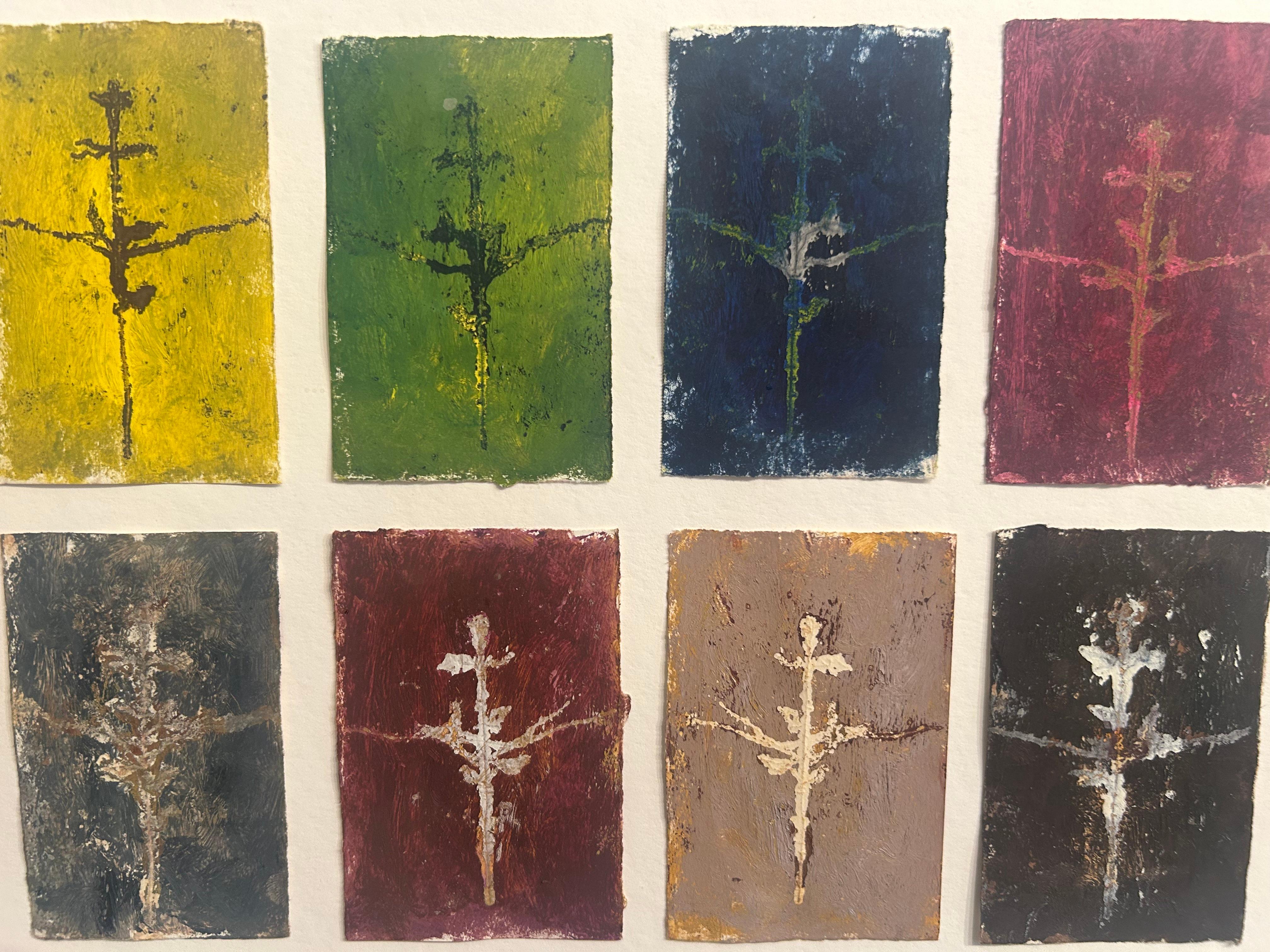Impressions monogravées multicolores sur papier encadrées en vente 4