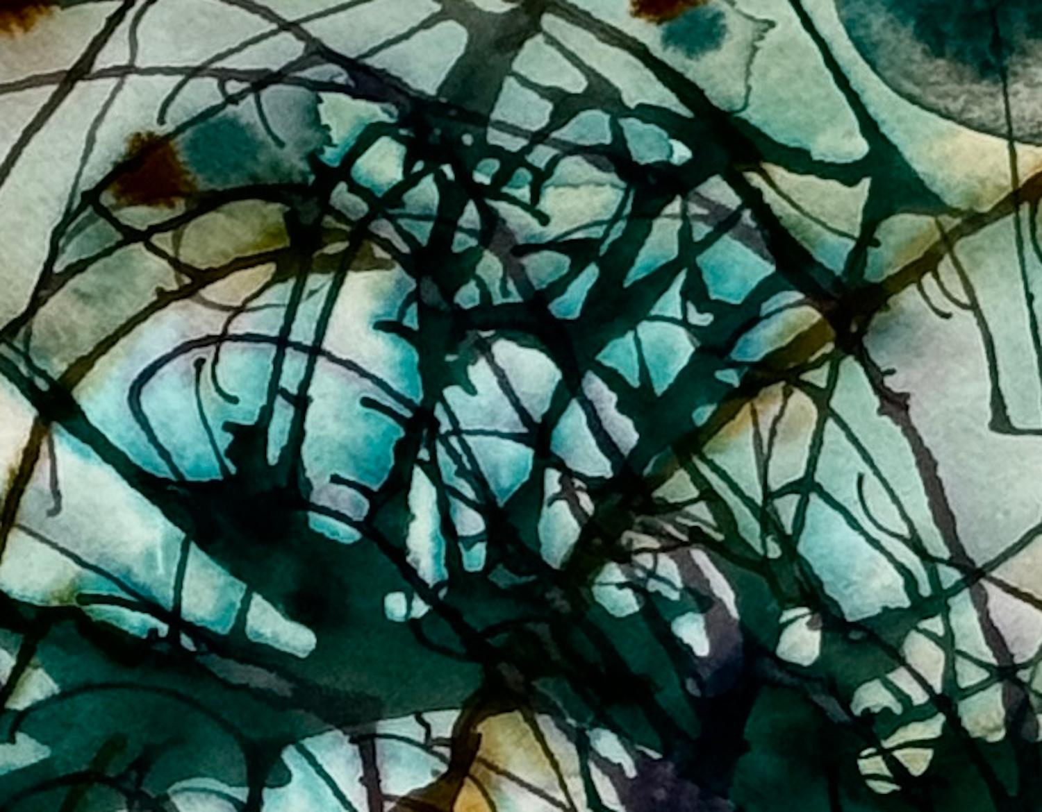 Framed Watercolor Painting on Handmade Indian Paper: Blackbird D - Art by Guillermo Bublik
