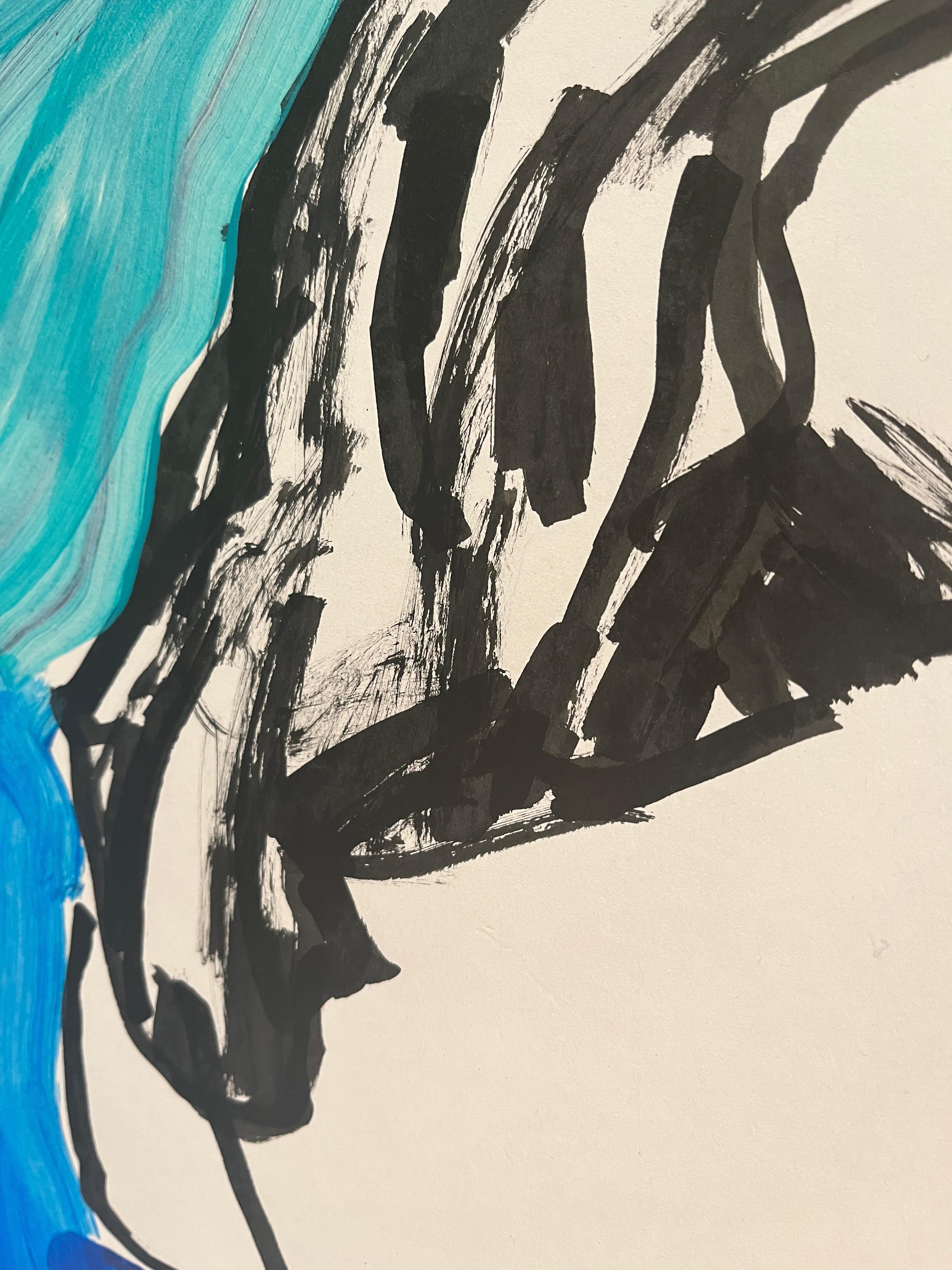 Nude woman (Blue): Original Contemporary Ink and Acrylic Drawing on Paper - Art by Alysha Marko
