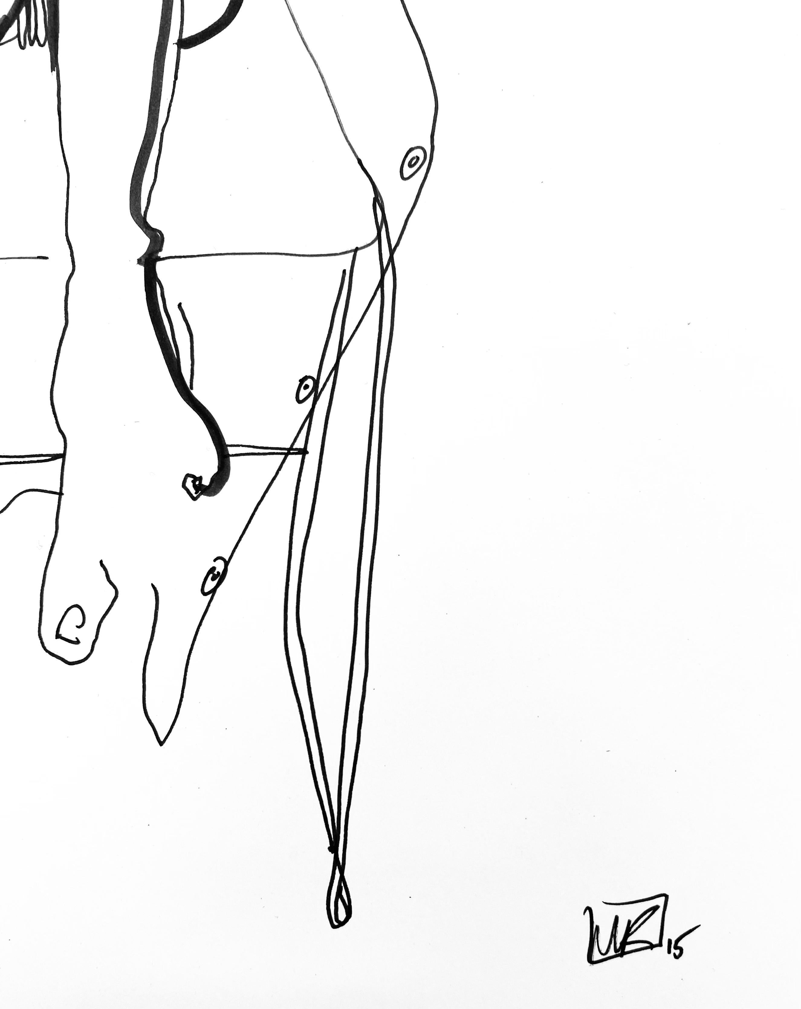 « Sydney n° 1 », dessin au trait de figure d'une femme nue assise - Blanc Nude par Mel Reese
