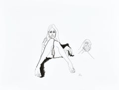 « Sarah n° 1 », dessin de figure au trait d'une femme nue se prélaissant