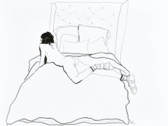 "Sarah no. 2", figure line drawing of nude female lounging with socks on