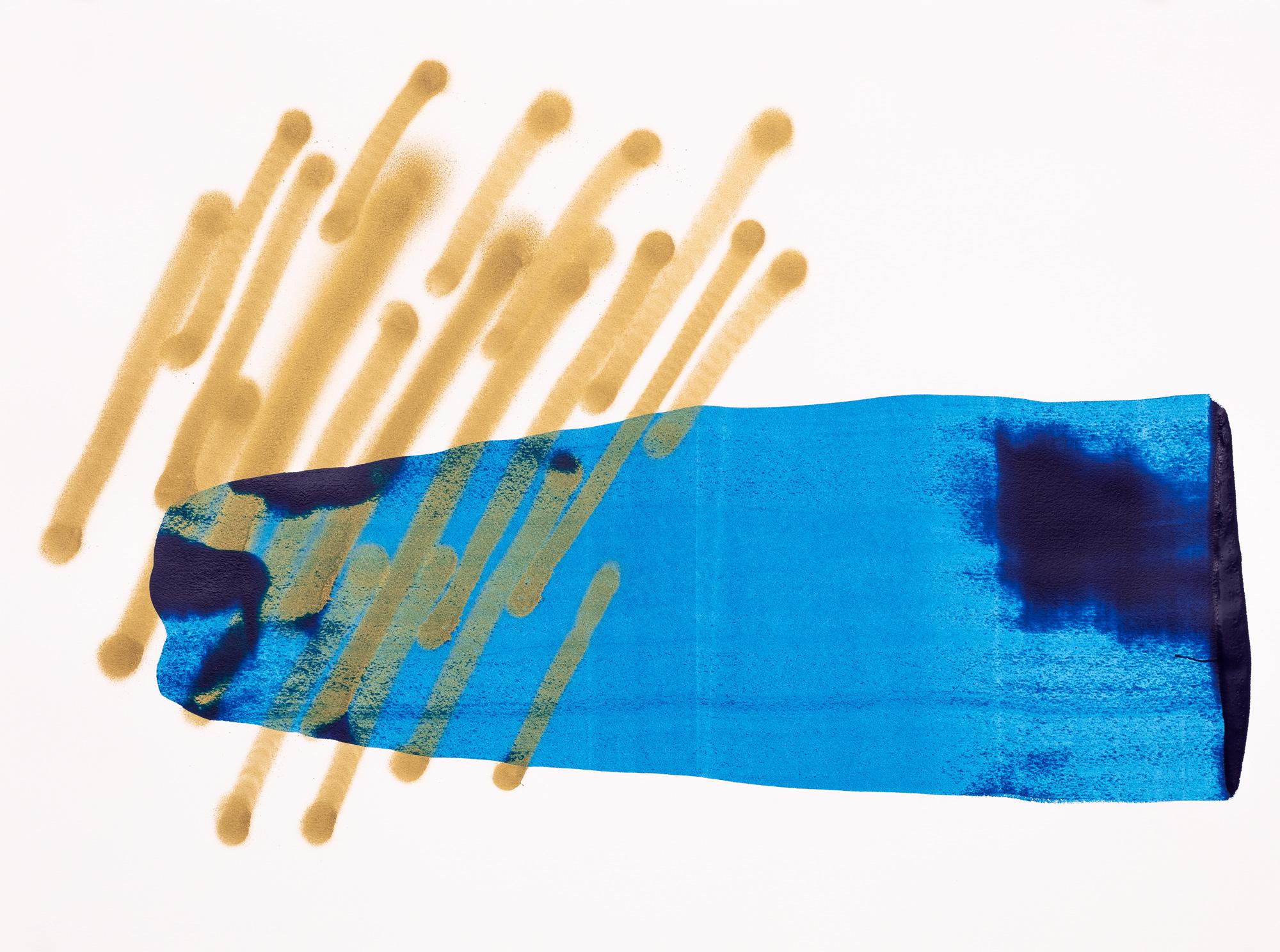 „Frozen Cattails“, zeitgenössische abstrakte Landschaft, Acryl und Sprühfarbe auf Papier