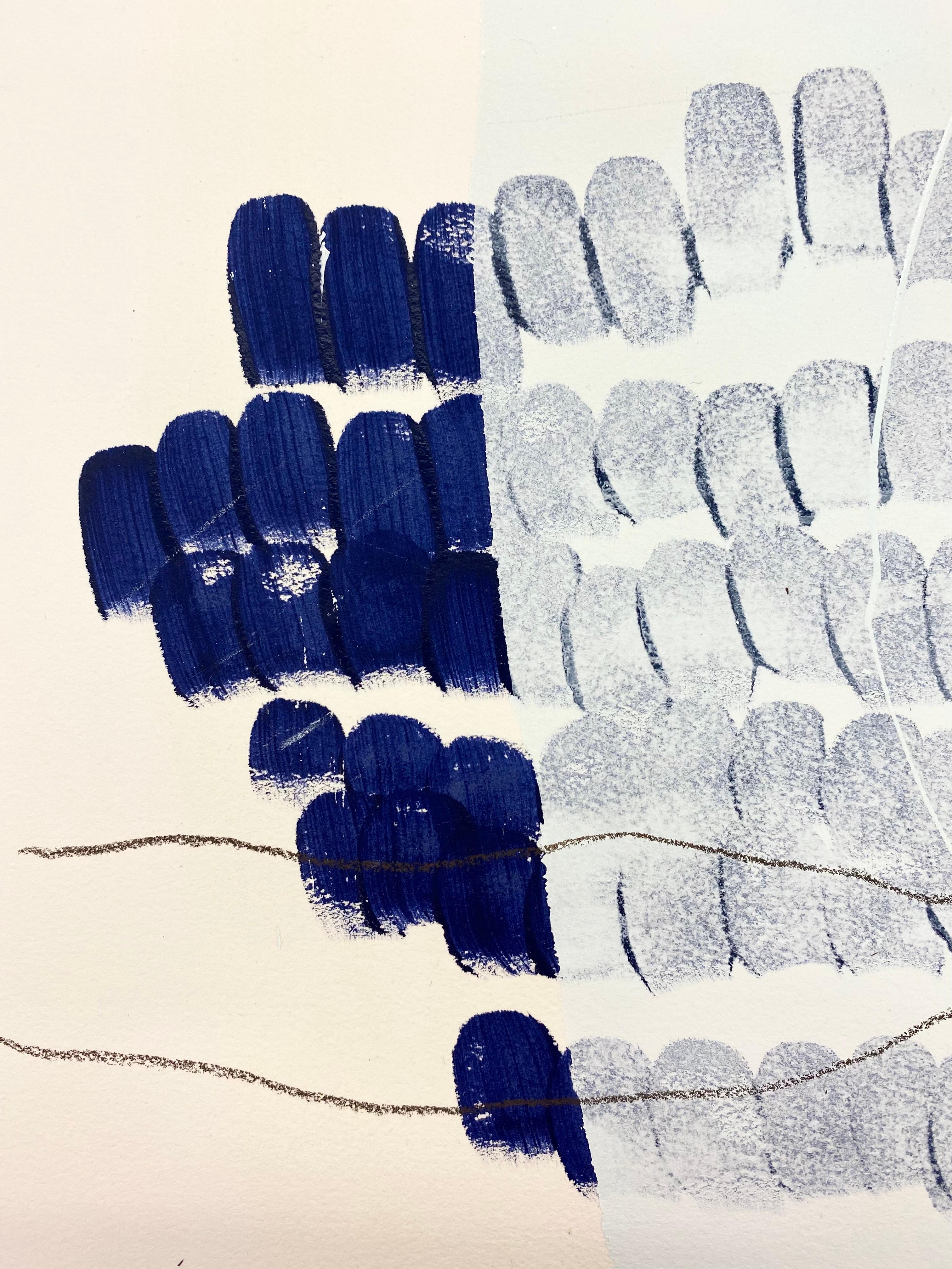 « Frozen Tracks in Snow », paysage abstrait contemporain acrylique et crayon, papier - Art de Mel Reese