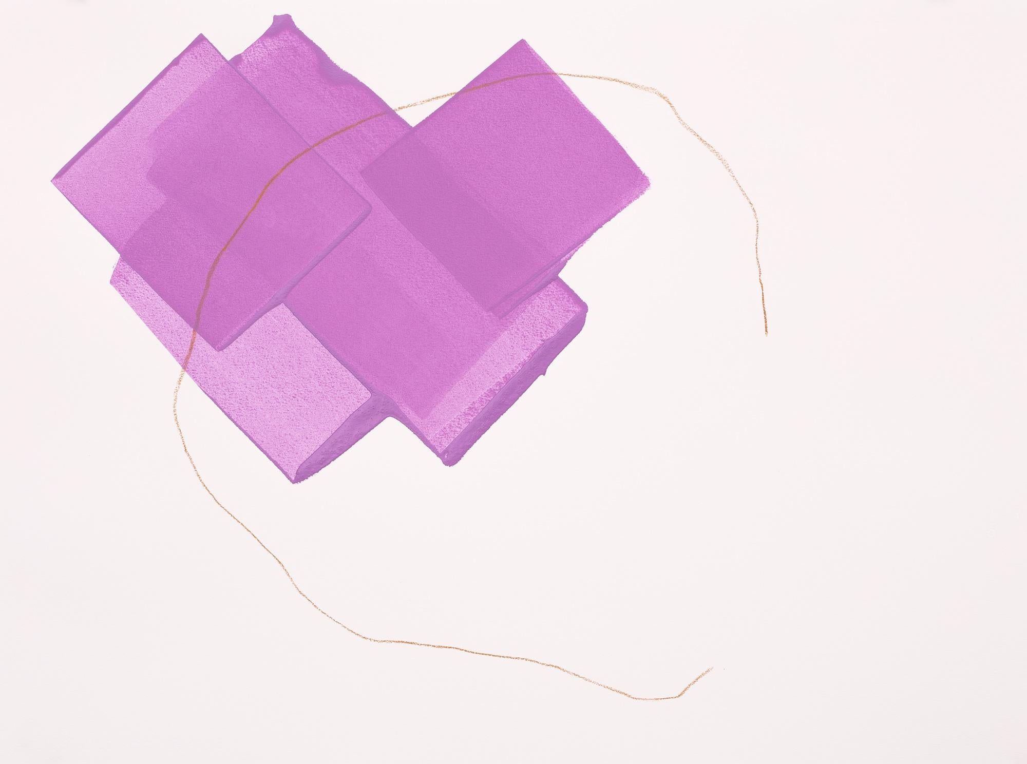„Purple Fall““, zeitgenössische abstrakte Winterlandschaft aus Acryl und Buntstift auf Papier