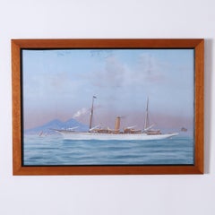 Antique Framed Painting of a Yacht by Antonio De Simone