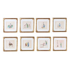 Set of Eight Chinese Watercolors of Working Women