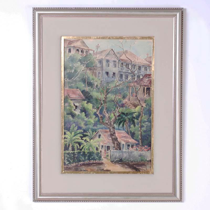 Unknown Landscape Art – Tropisches Aquarell auf Papier mit einer Jamaika-Szene