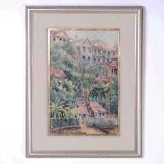 Vintage Tropical Watercolor on Paper of a Jamaican Scene