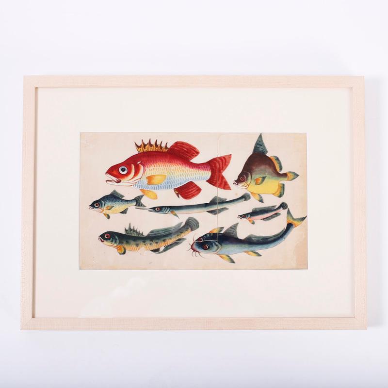 Animal Art Unknown - Peinture chinoise de poissons à la broche