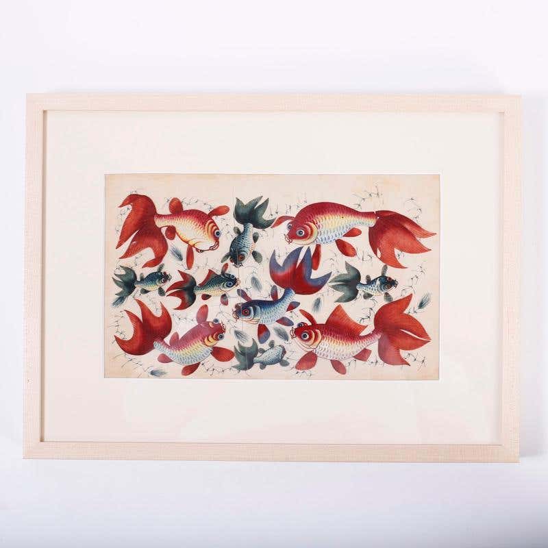 Unknown - Chinese Pith Painting of Fish For Sale at 1stDibs