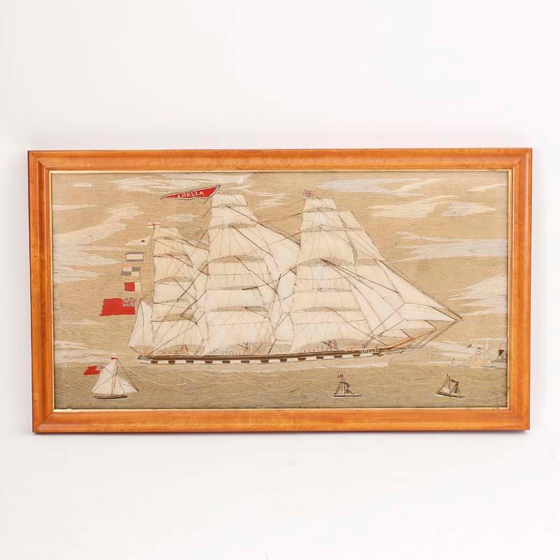 Wool Work 'Woolie' Needlepoint Embroidery of the British Ship Amelia - Art by Unknown